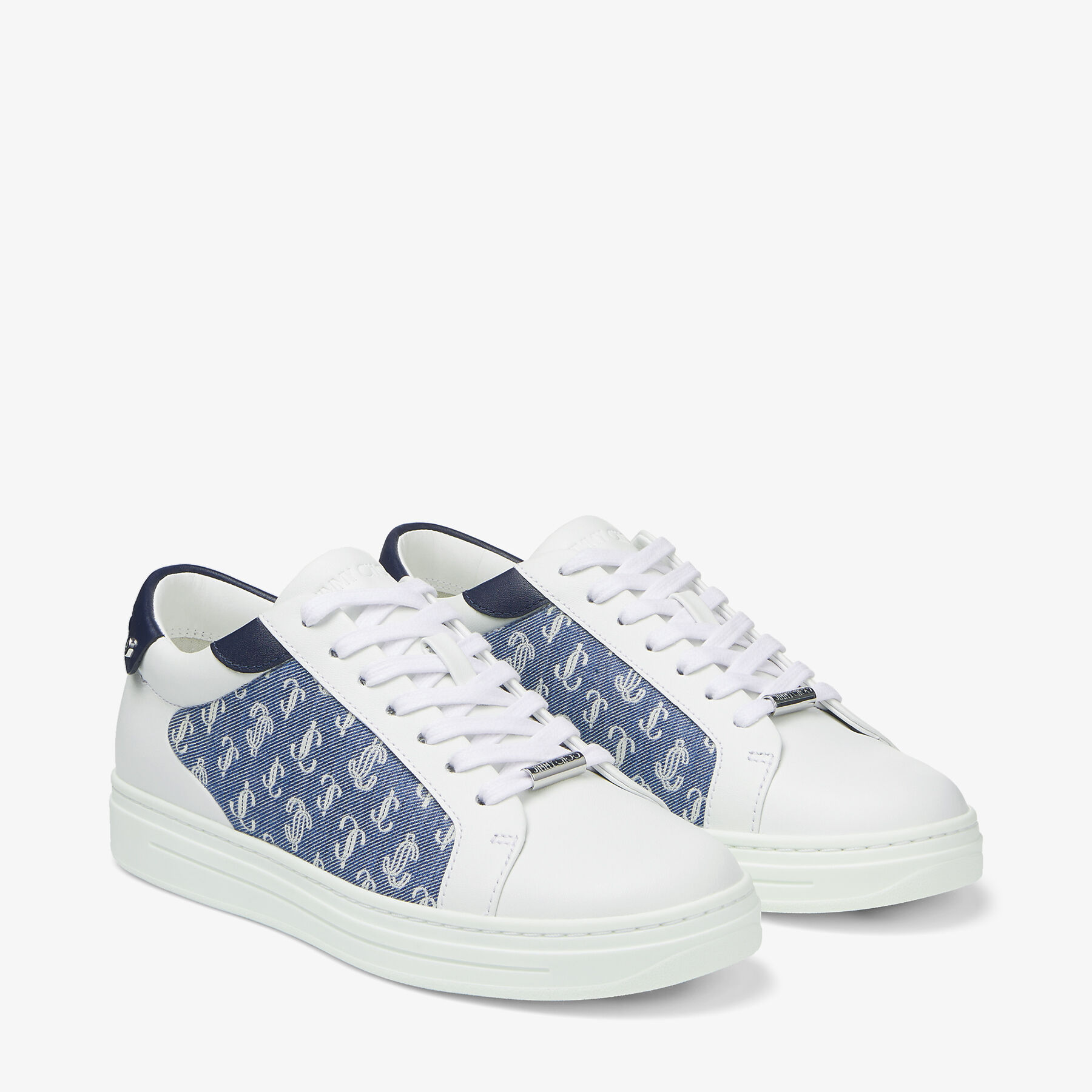 JIMMY CHOO の靴♪ ★ ROME F ★ JC monogram 【多色在庫】 ROME/F | White Leather and Denim JC Monogram Pattern Low-Top