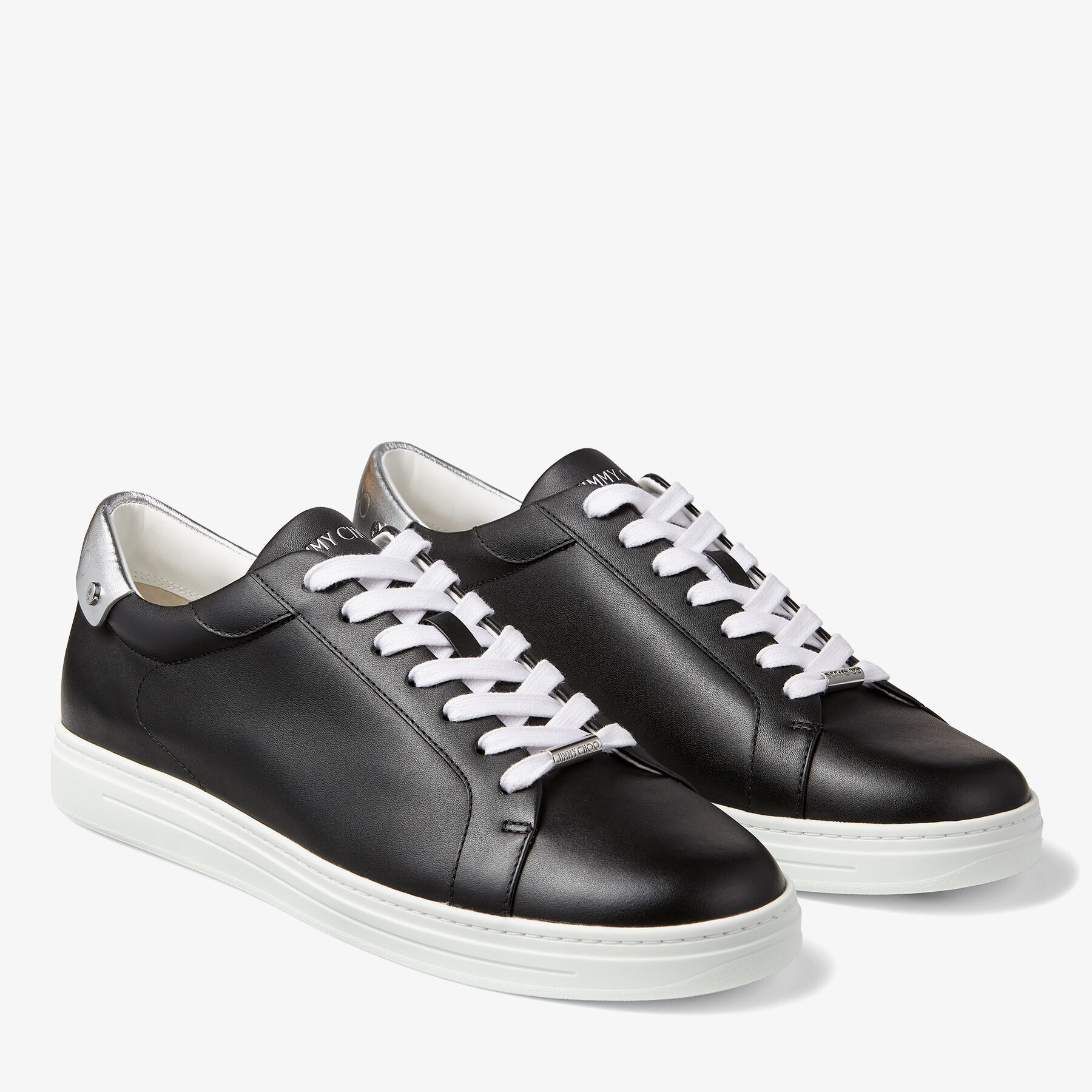 Black Calf Leather and Silver Metallic Nappa Low Top