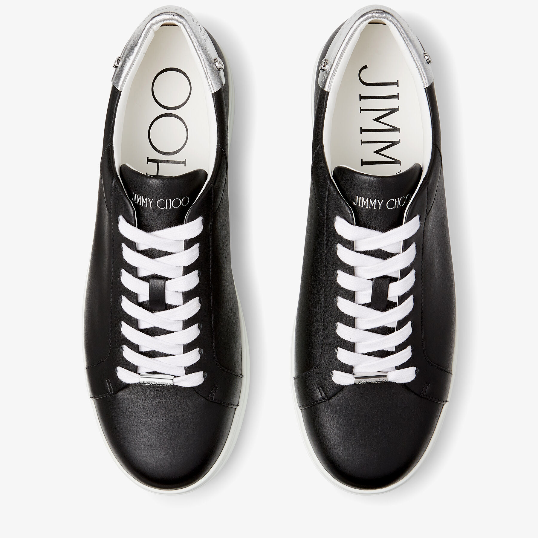 【JIMMY CHOO】Rome/F - Nappa スニーカー★関税送料込み Black Calf Leather and Silver Metallic Nappa Low Top