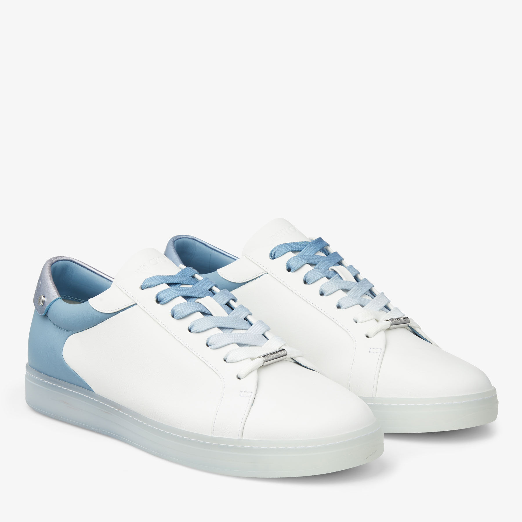 ROME/M | White and Smoky Blue Leather Low-Top Trainers