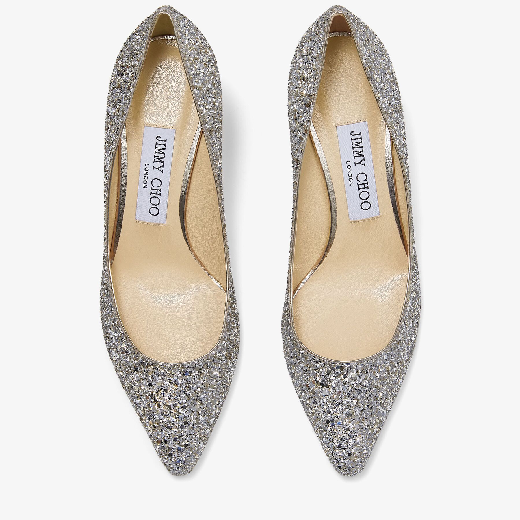 Champagne Coarse Glitter Fabric Pointed Pumps | LOVE | Pre