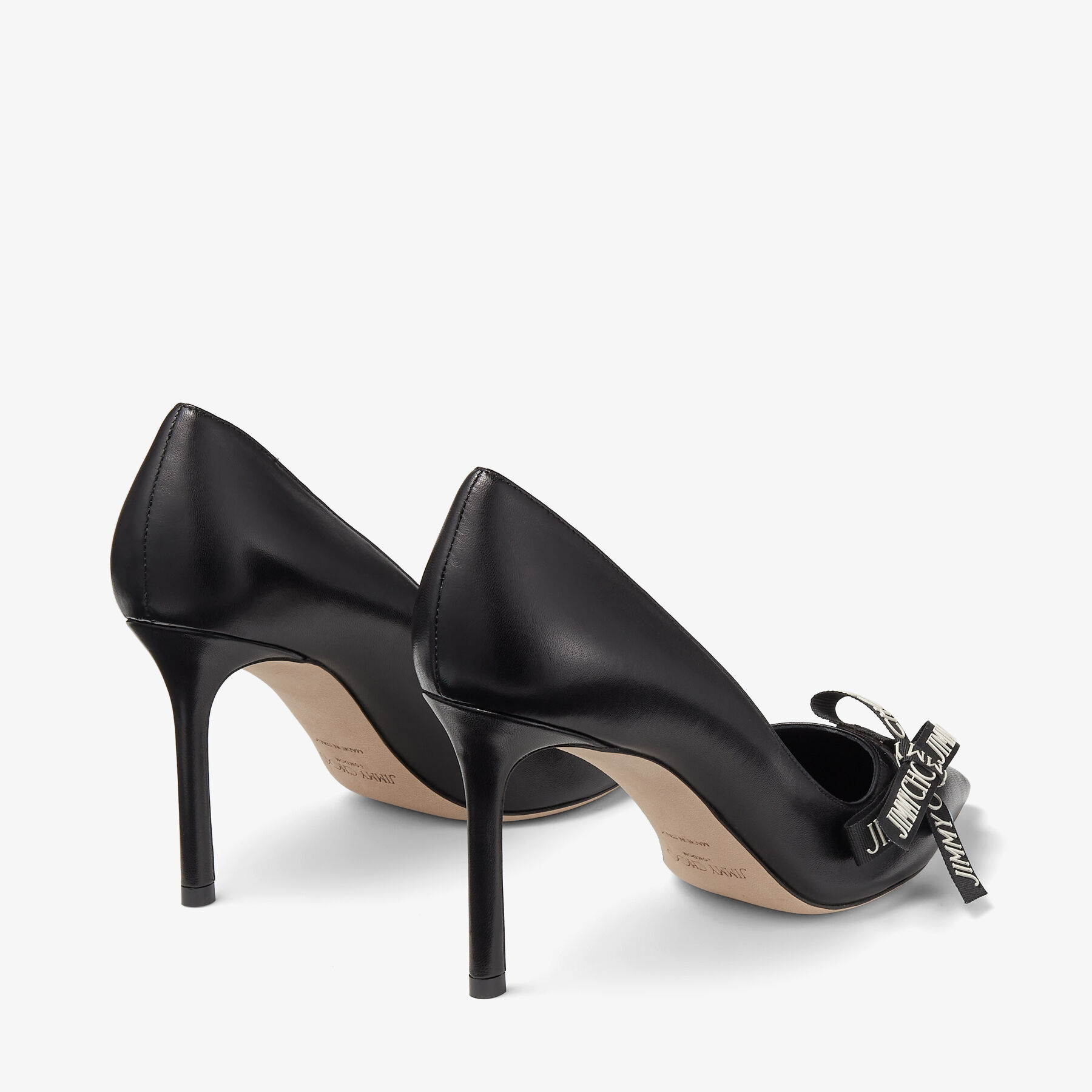 ROMY 85 | Black Nappa Leather Pumps with Jimmy Choo Bow