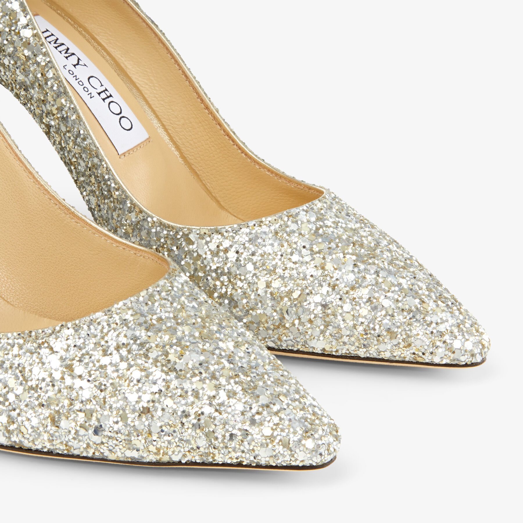 かわいい！ Champagne Coarse Glitter Fabric Pointy Toe Pump| ROMY 85 靴