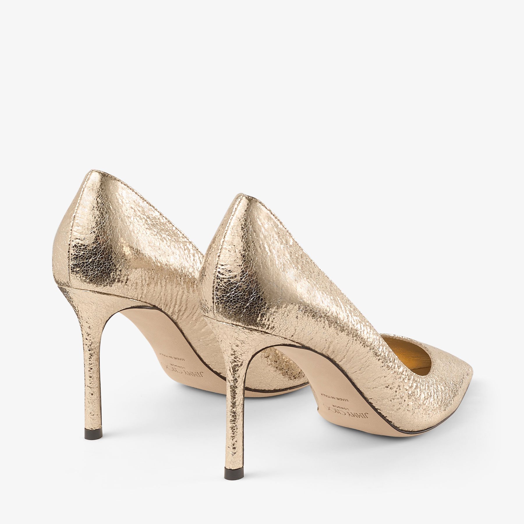 Romy 85 | Gold Crushed Metallic Pointy Toe Pumps | JIMMY CHOO