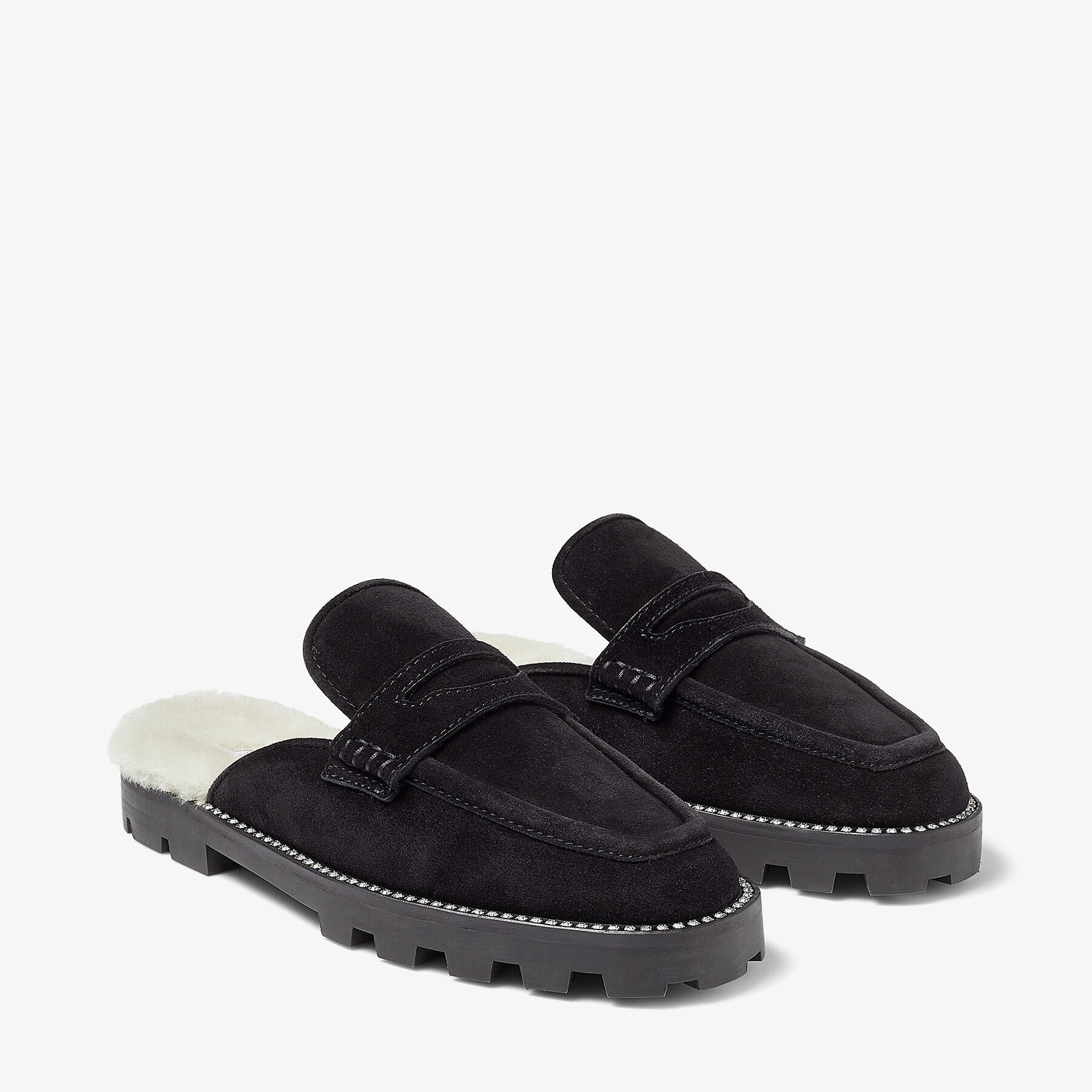 Mimi Jimmy Choo ♡ Ronnie Flat Size 39 Black Soft Suede Slip-On Loafers with Crystal Embellishment