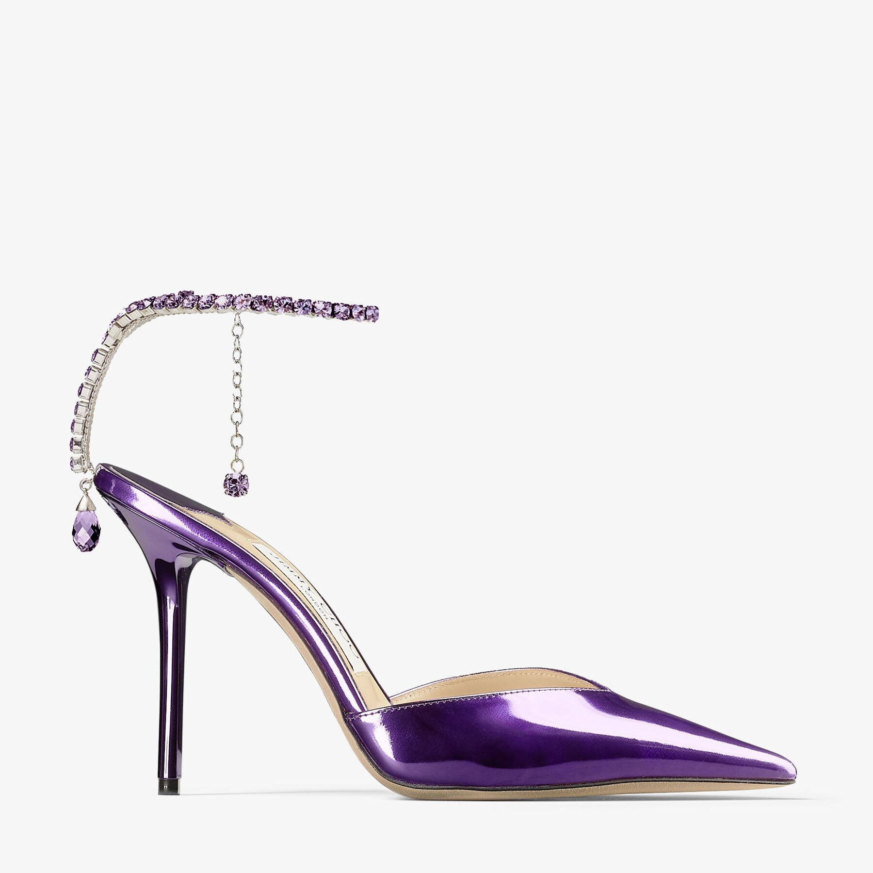 Malibu Liquid Metal Leather Pumps with Crystal Embellishment
