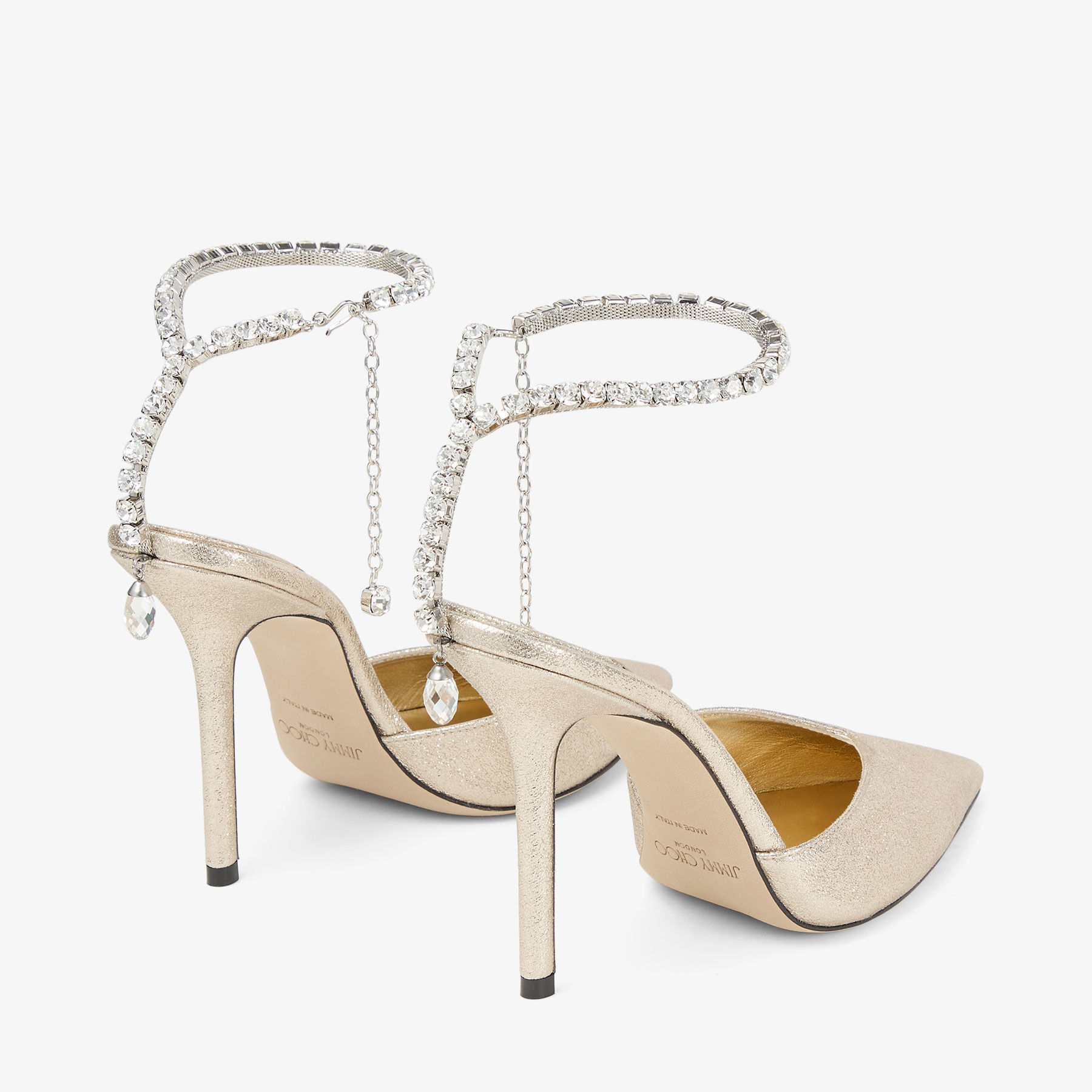 Saeda 100 | Platinum Brilliance Fabric Pumps with Crystal Chain
