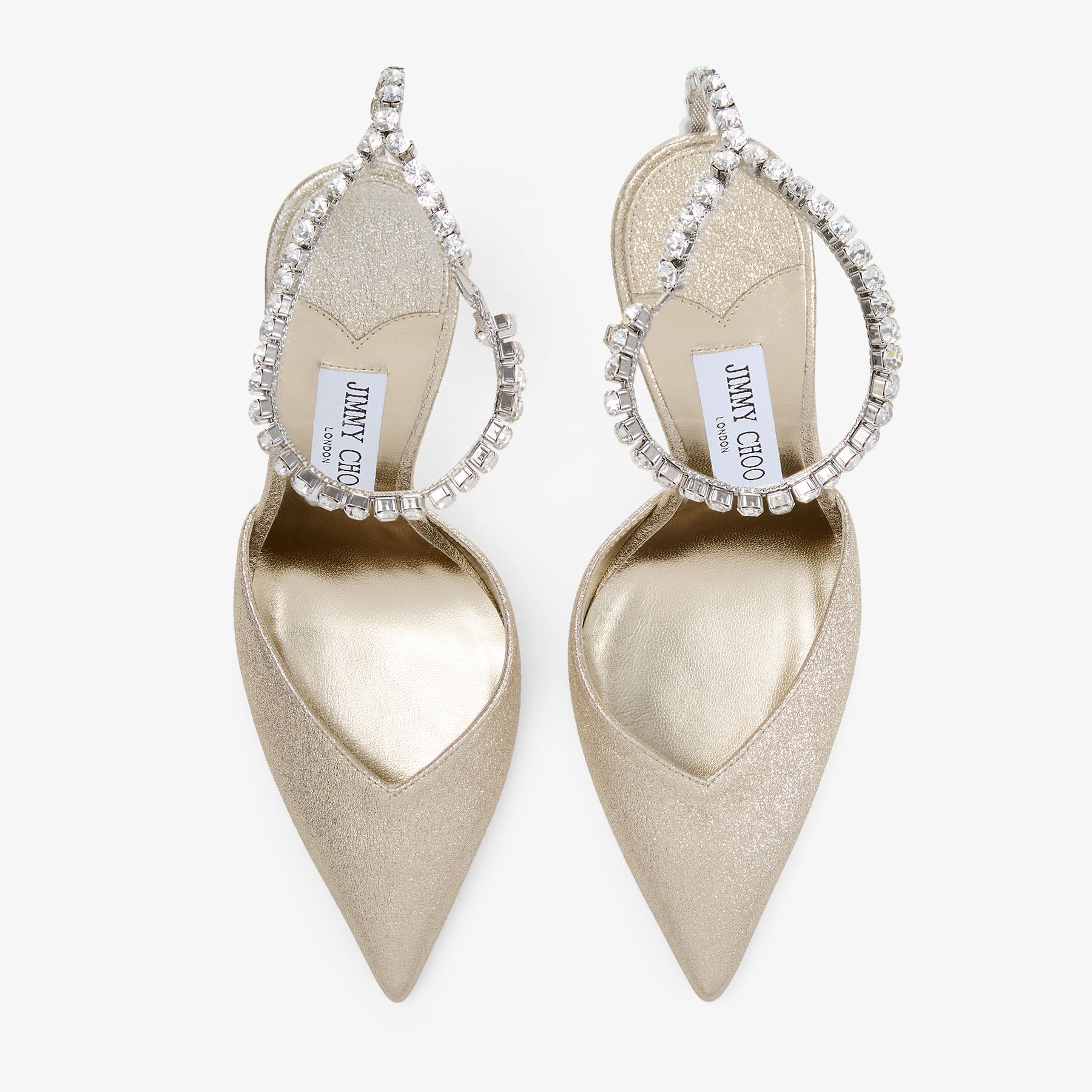 Saeda 100 | Platinum Brilliance Fabric Pumps with Crystal Chain