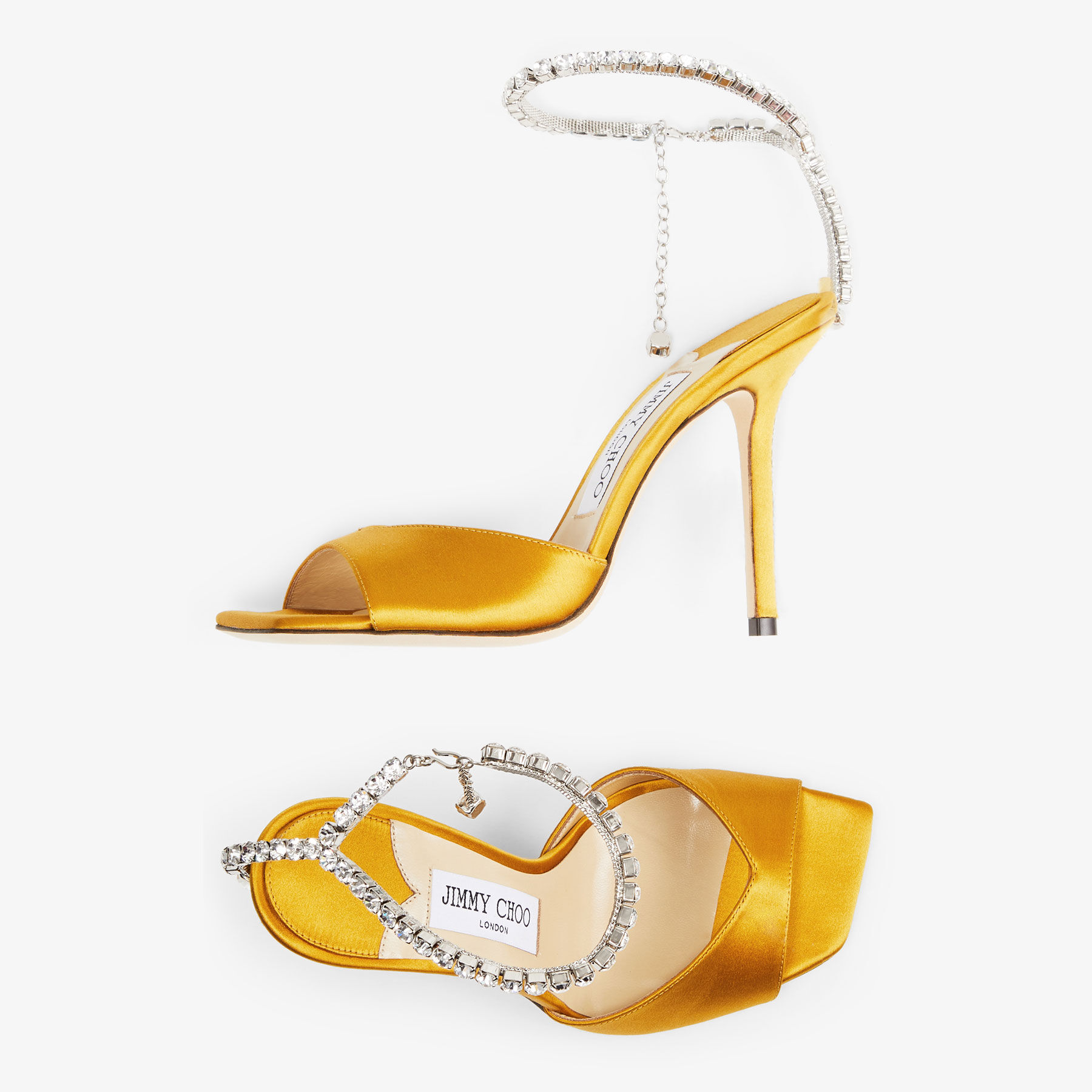 JIMMY CHOO の靴♪ ★SAEDA★ BGH SUNFLOWER 125mm【多色在庫】 SAEDA SANDAL 100 | Sunflower Satin Sandals with Crystal