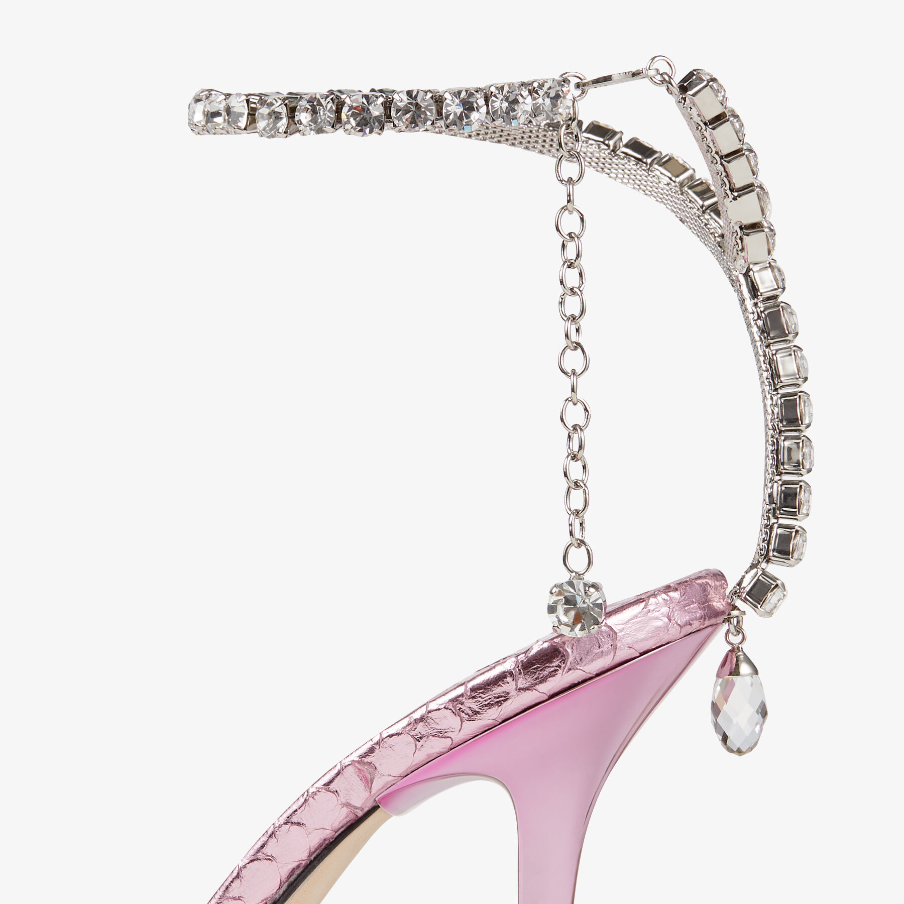 【関税込み】Jimmy Choo ピンク Saeda 100 ヒールサンダル SAEDA SANDAL 100 |Candy Pink Metallic Snake Printed Leather
