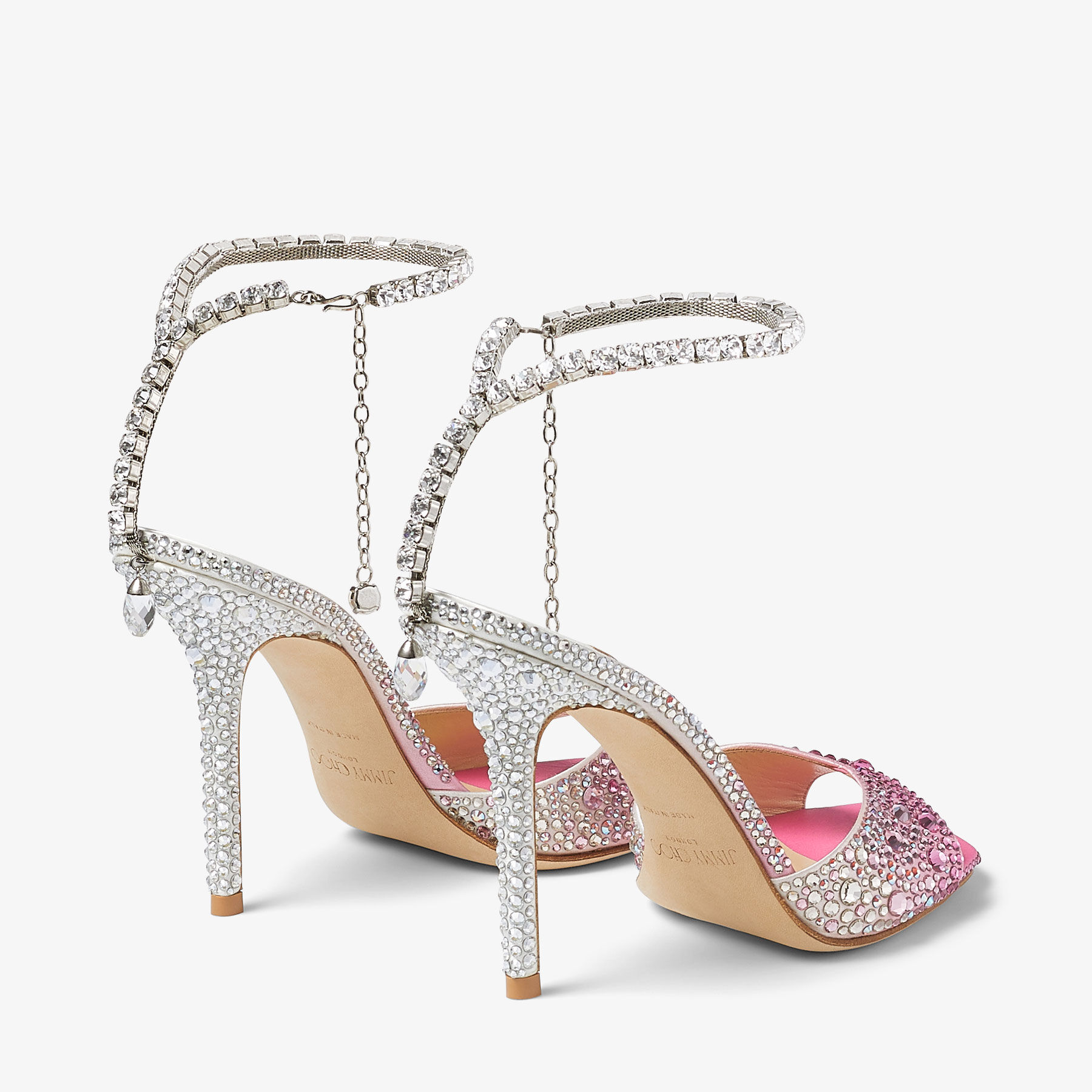 Saeda Sandal 100 | Candy Pink Satin Sandals with Swarovski