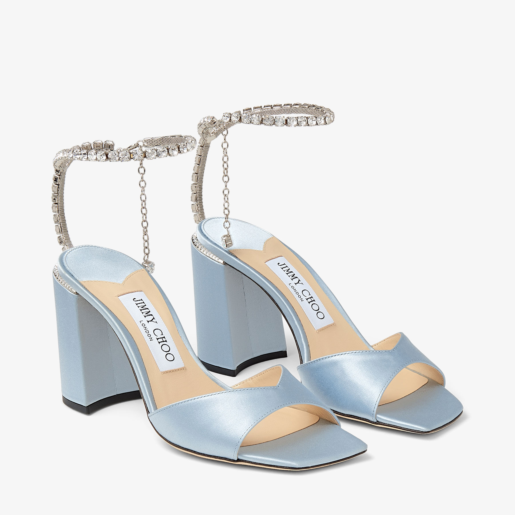 サンダル・ミュール JIMMY CHOO saeda 85 sand SAEDA SANDAL BH 85 BAQ Saeda Sandal 85 | Ivory Satin Block Heel Sandals with