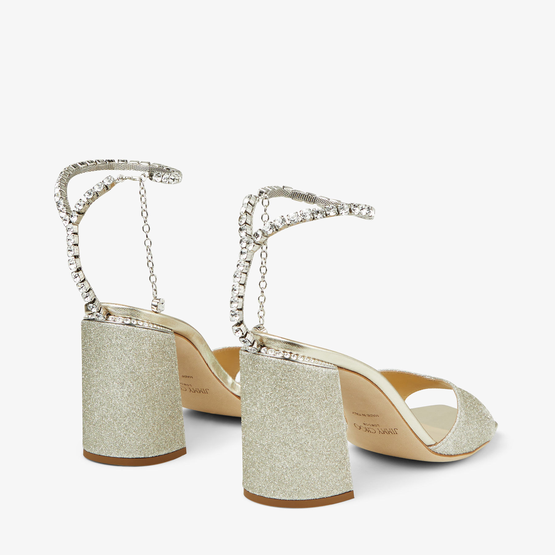 Saeda Sandal 85 | Platinum Ice Glitter Sandals with Crystal Saeda Sandal 85 | Platinum Ice Glitter Sandals with Crystal
