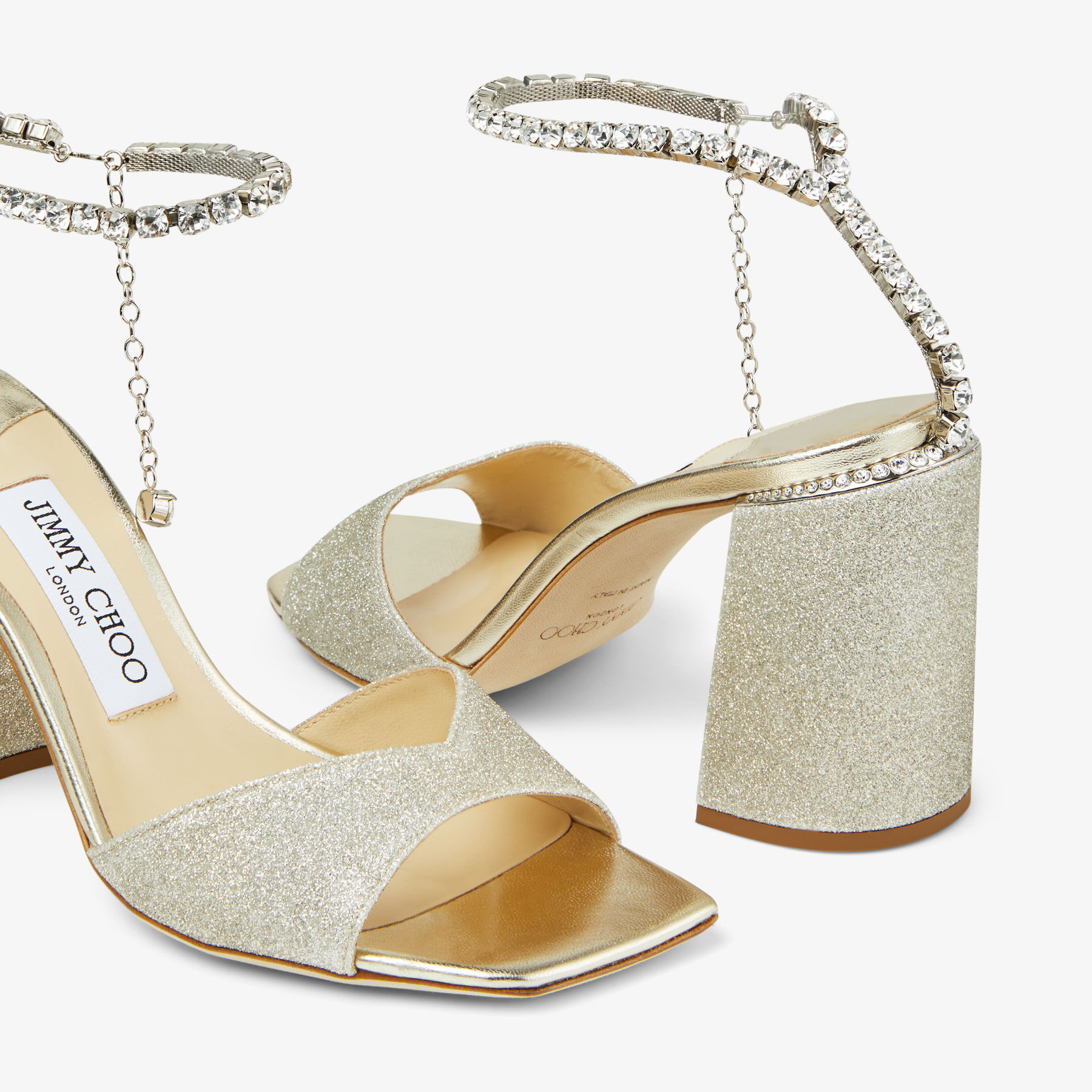 JIMMY CHOO Saeda 85 スワロフスキーチェーン付き サンダル JIMMY CHOO Saeda 85 crystal-embellished velvet sandals | NET