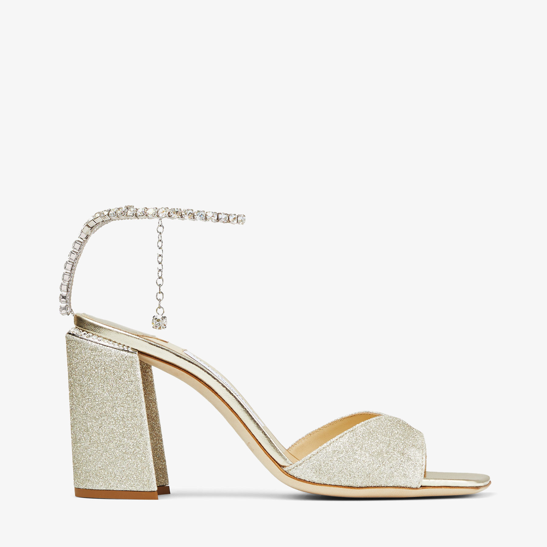 Saeda Sandal 85 | Platinum Ice Glitter Sandals with Crystal
