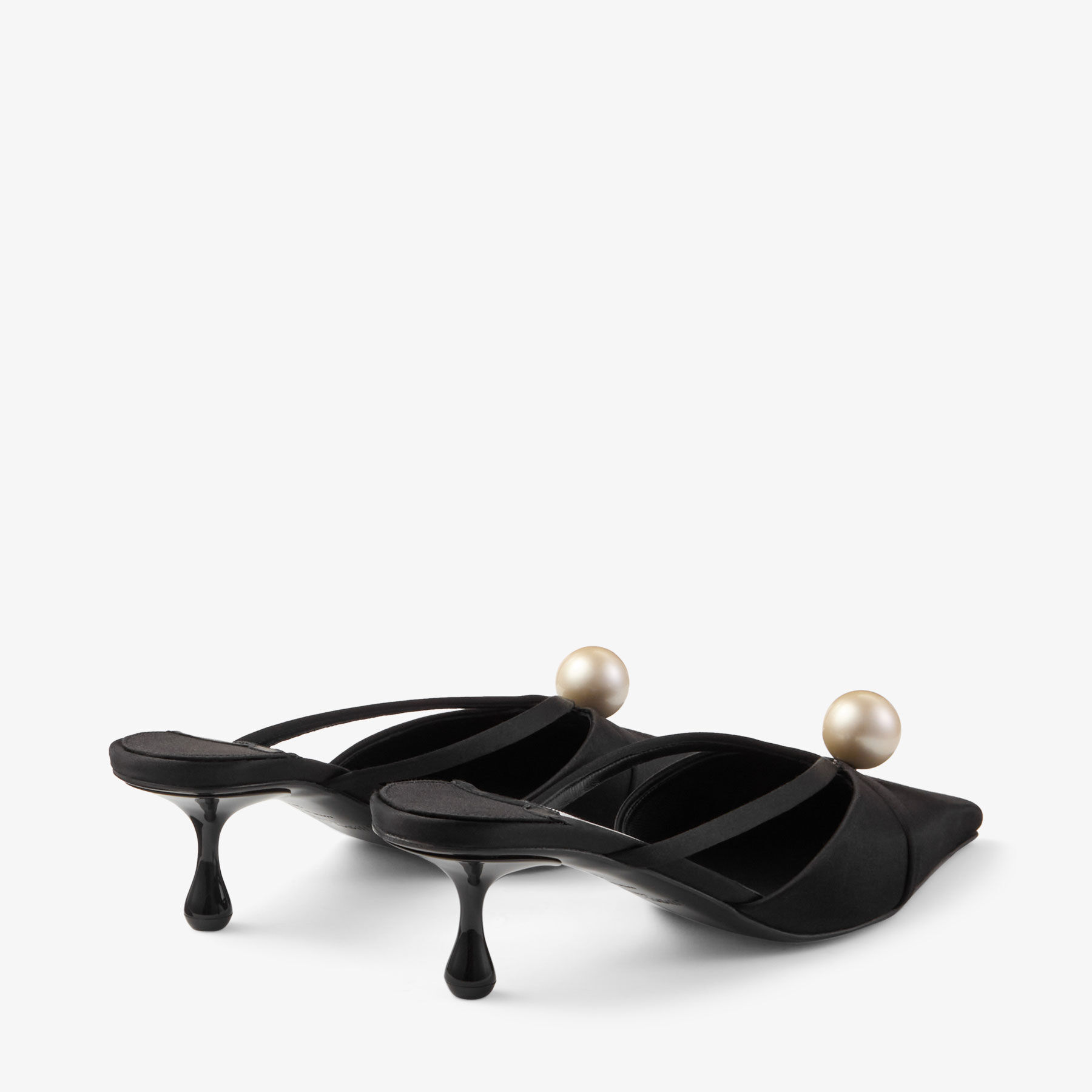 Sana Mule 50 | Black Satin Mules with Pearl Embellishments | JIMMY