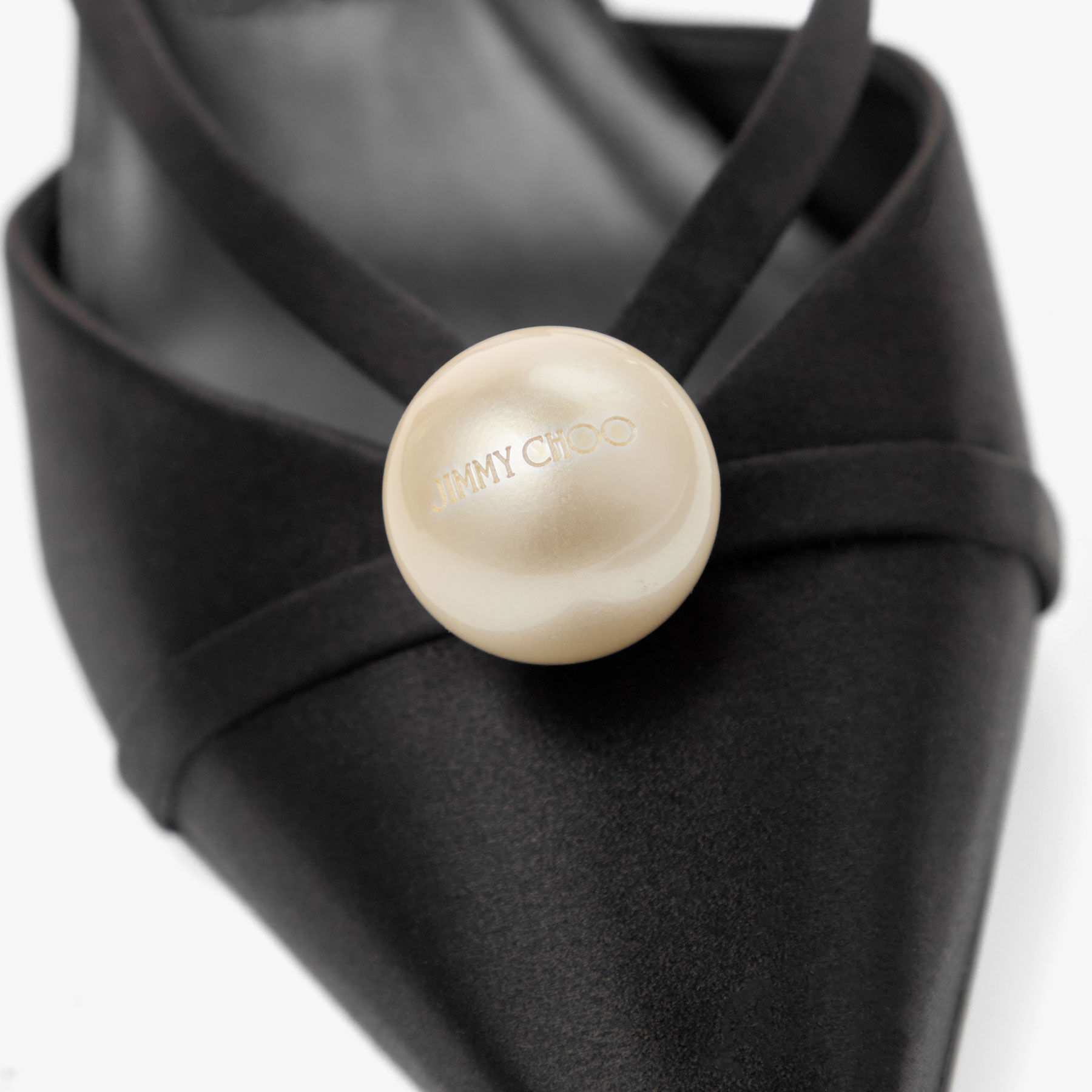 Sana Mule 50 | Black Satin Mules with Pearl Embellishments Sana Mule 50 | Black Satin Mules with Pearl Embellishments