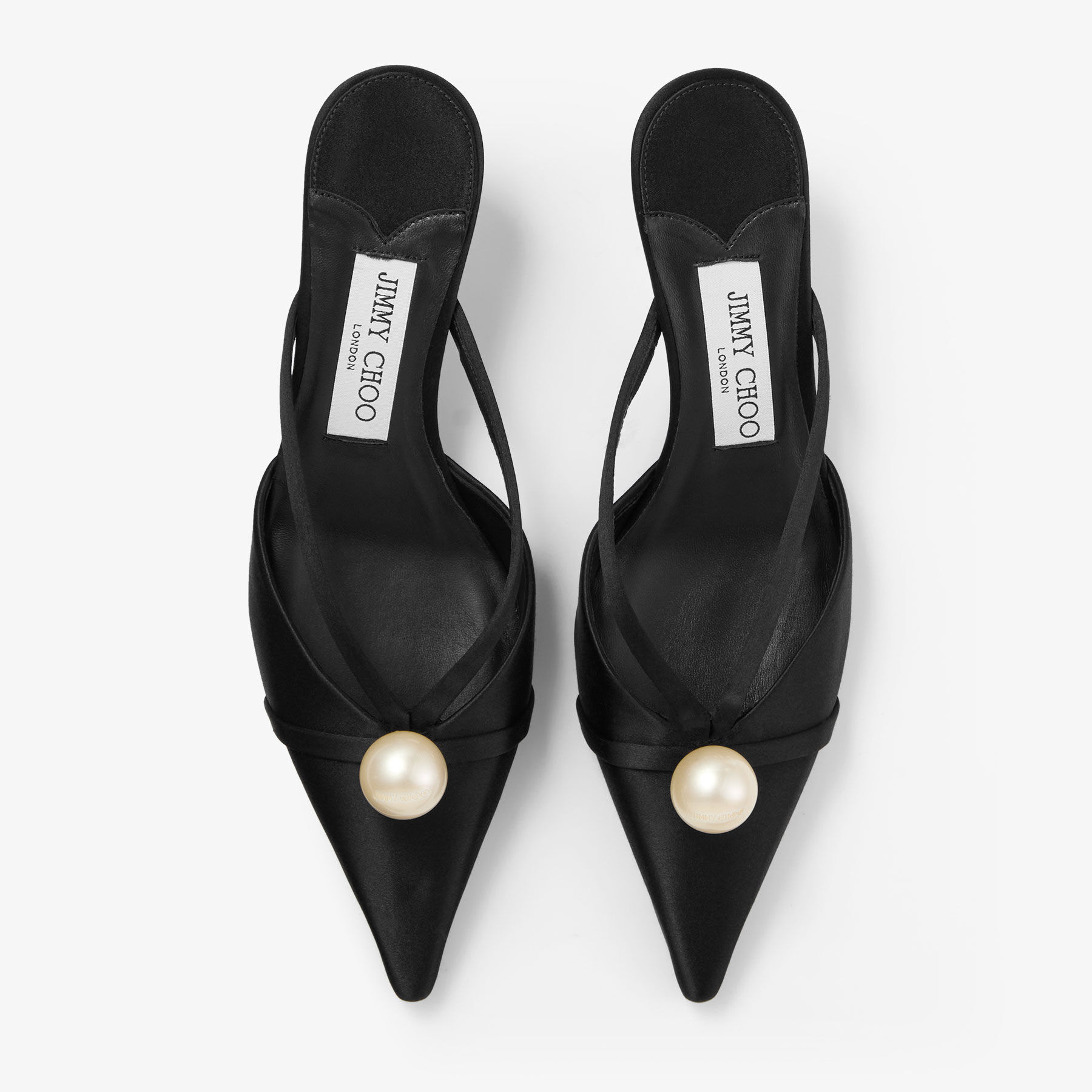 美品 JIMMY CHOO パール装飾ミュール ブラック23cm Sana Mule 50 | Black Satin Mules with Pearl Embellishments | JIMMY