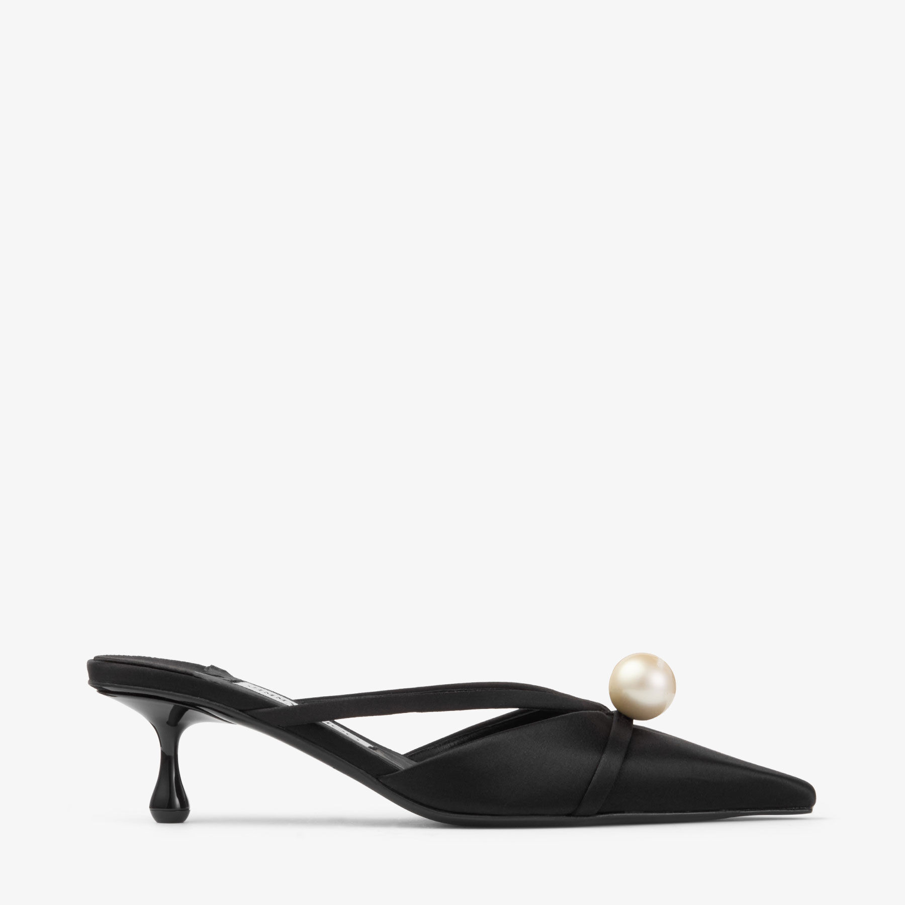 Sana Mule 50 | Black Satin Mules with Pearl Embellishments Sana Mule 50 | Black Satin Mules with Pearl Embellishments