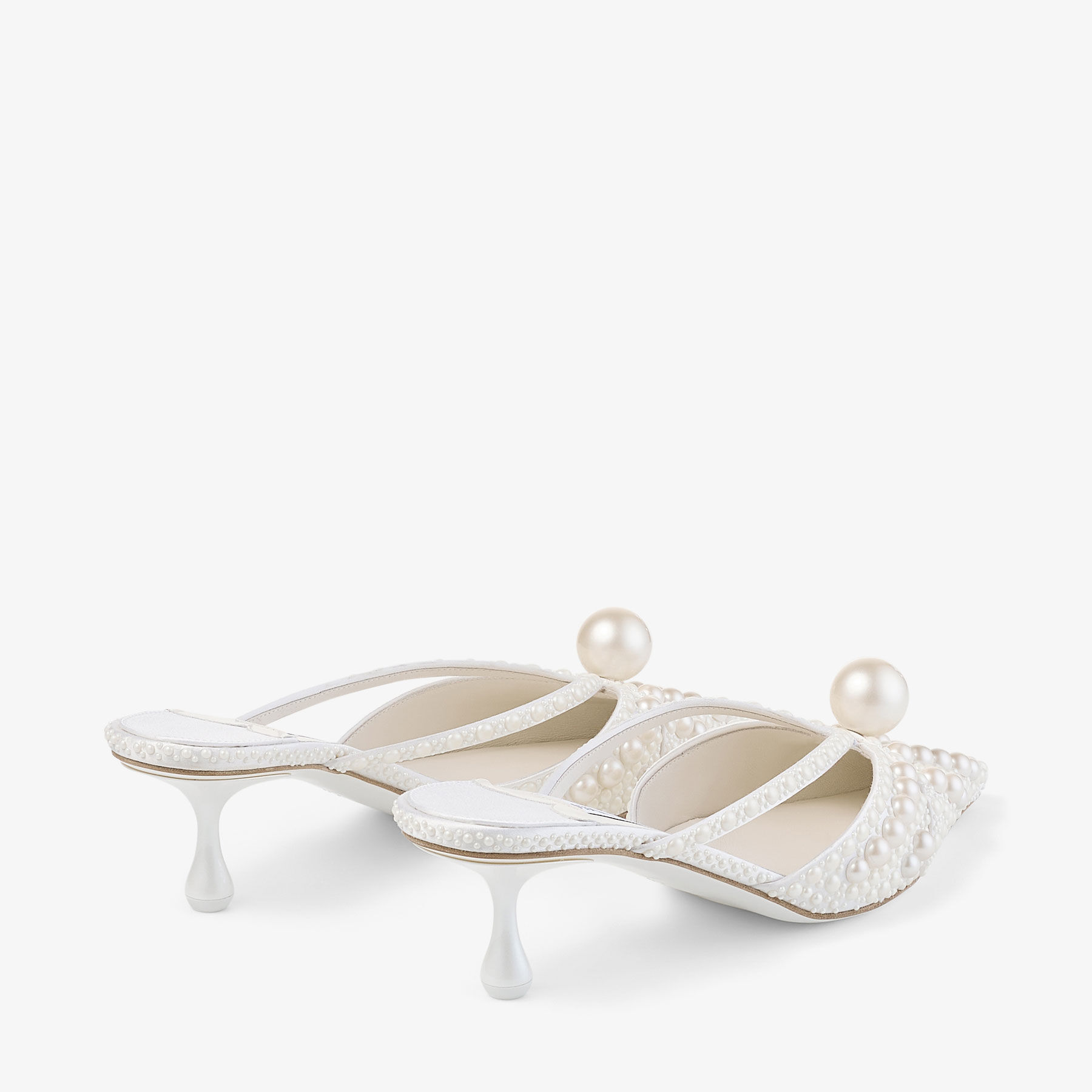 Sana Mule 50 | White Satin Mule with Pearl Embellishments | JIMMY CHOO