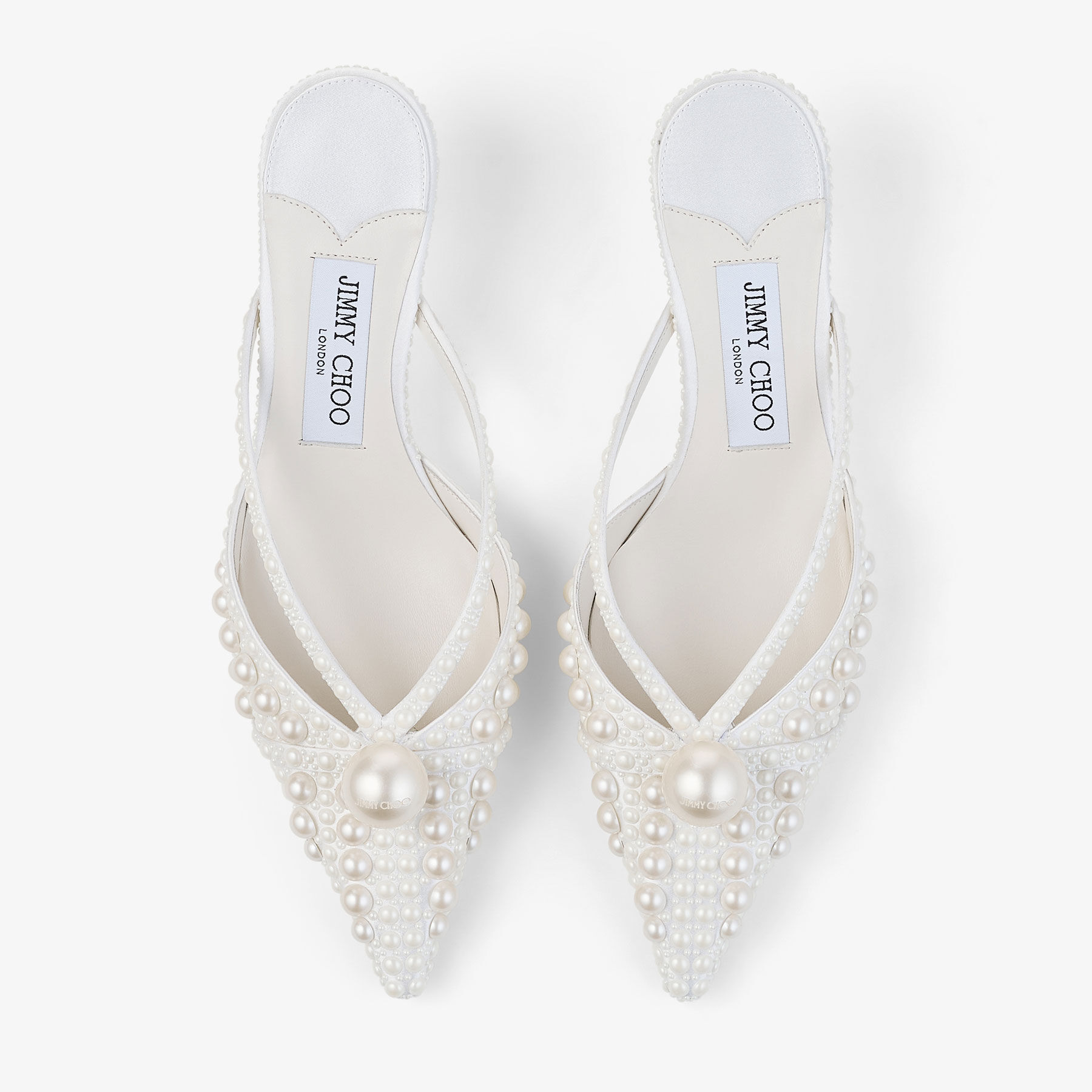 Sana Mule 50 | White Satin Mule with Pearl Embellishments | JIMMY CHOO