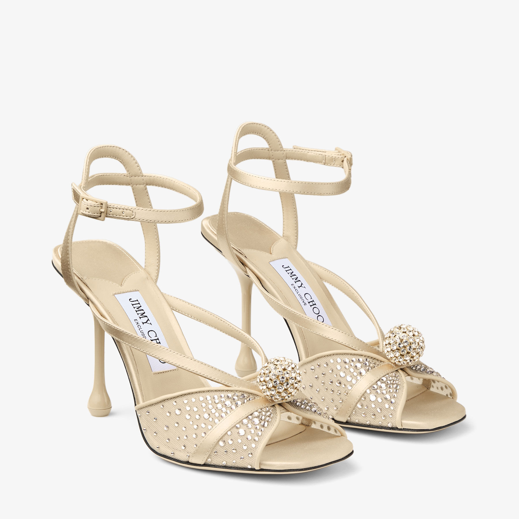 Sarai Sandal 95 | Light Soft Gold Mesh and Satin Sandals with