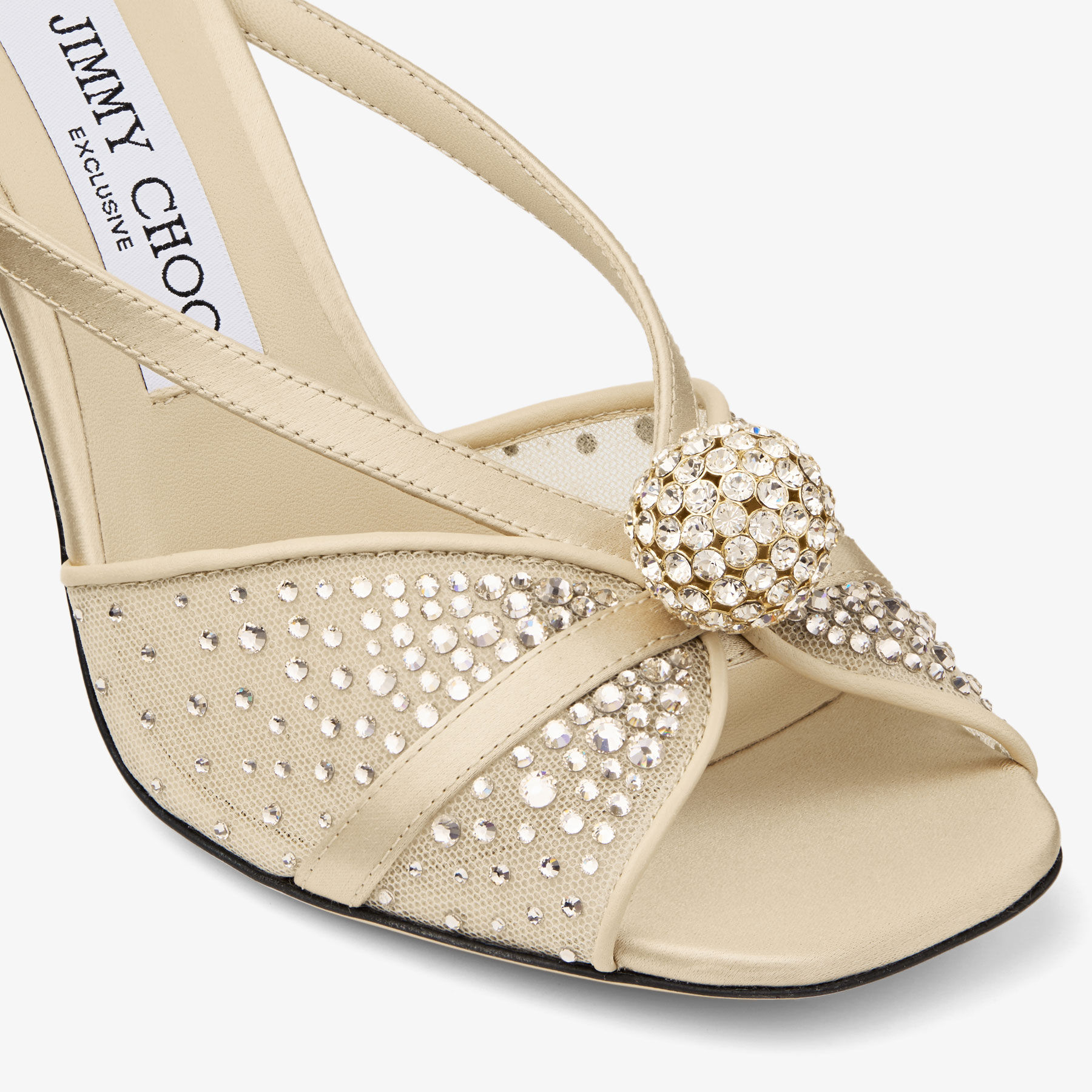 Sarai Sandal 95 | Light Soft Gold Mesh and Satin Sandals with