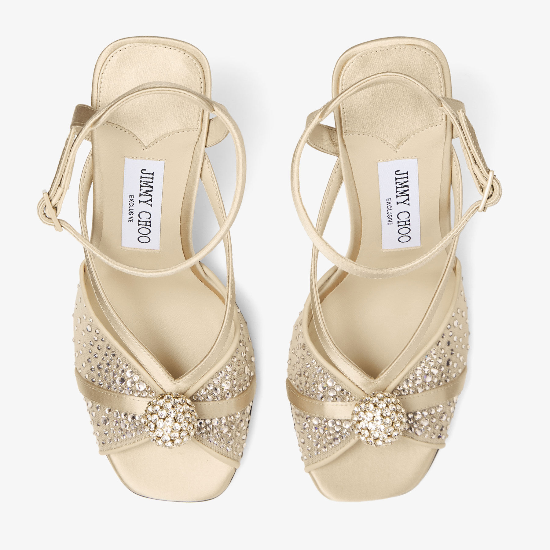 Sarai Sandal 95 | Light Soft Gold Mesh and Satin Sandals with
