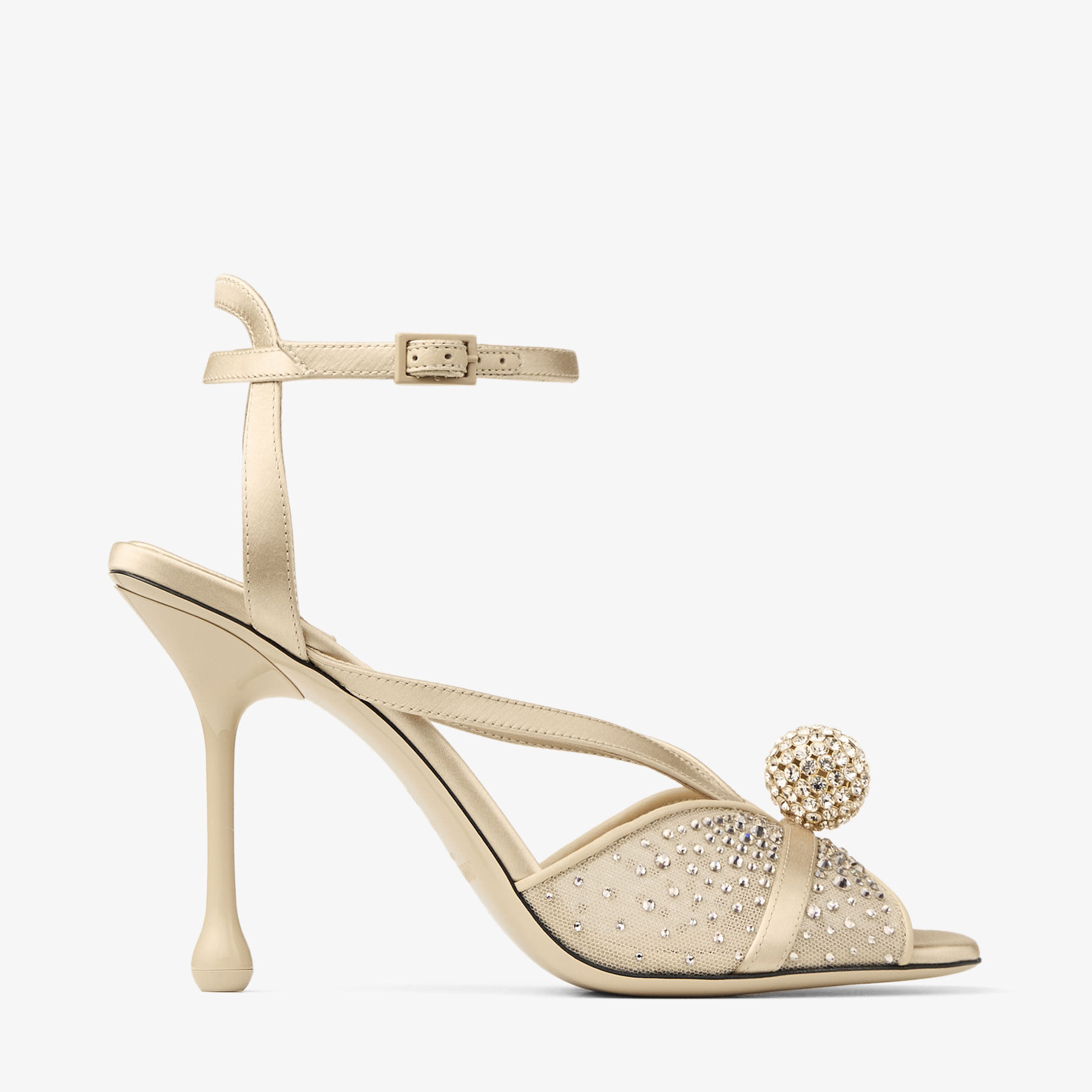 Sarai Sandal 95 | Light Soft Gold Mesh and Satin Sandals with