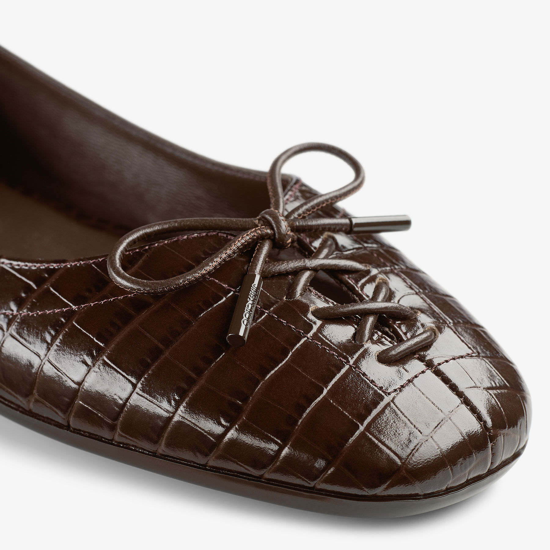 Scarlett Ballerina | Chocolate Croc Embossed Leather Ballerina
