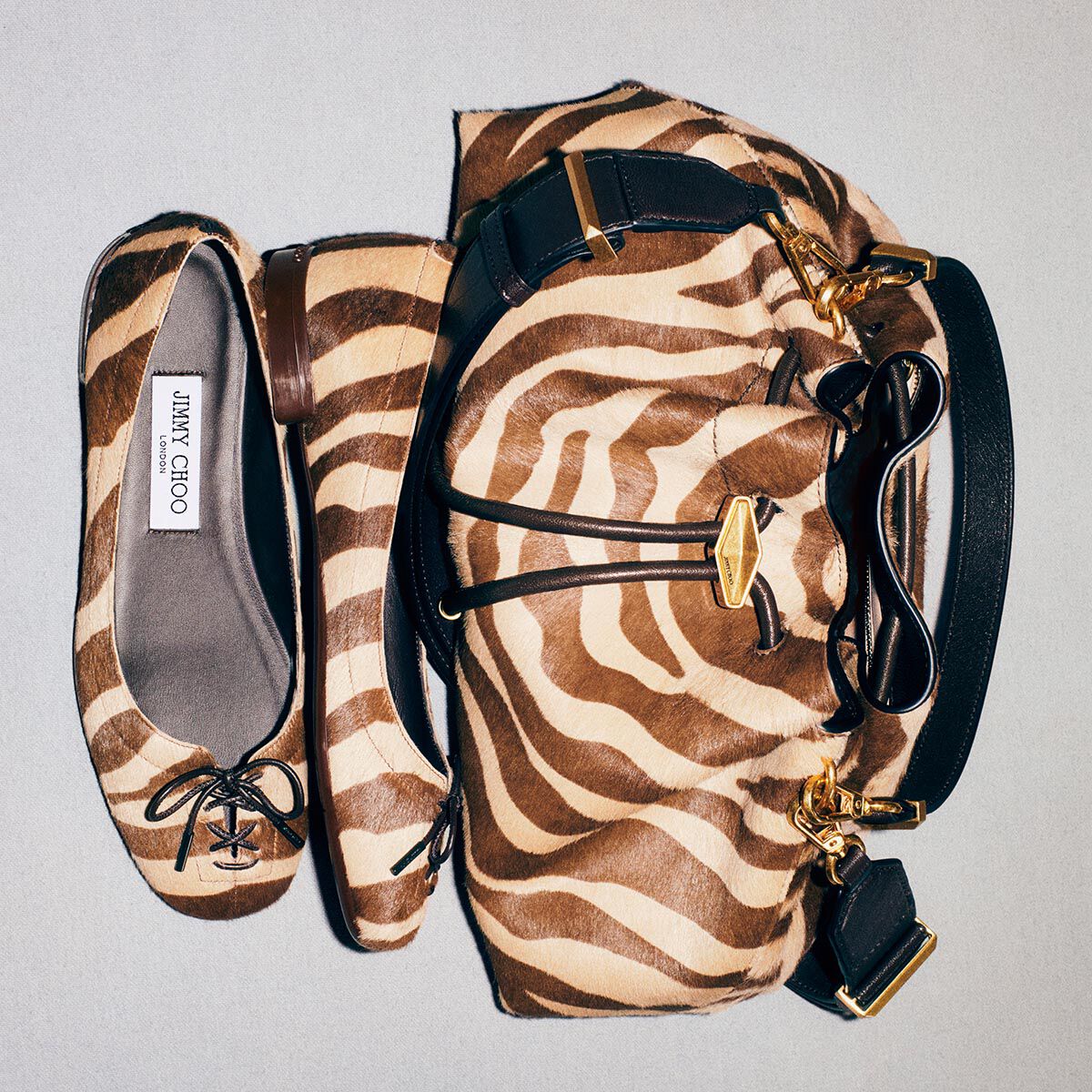 Scarlett Ballerina Chocolate Zebra Printed Pony Ballerina Flats