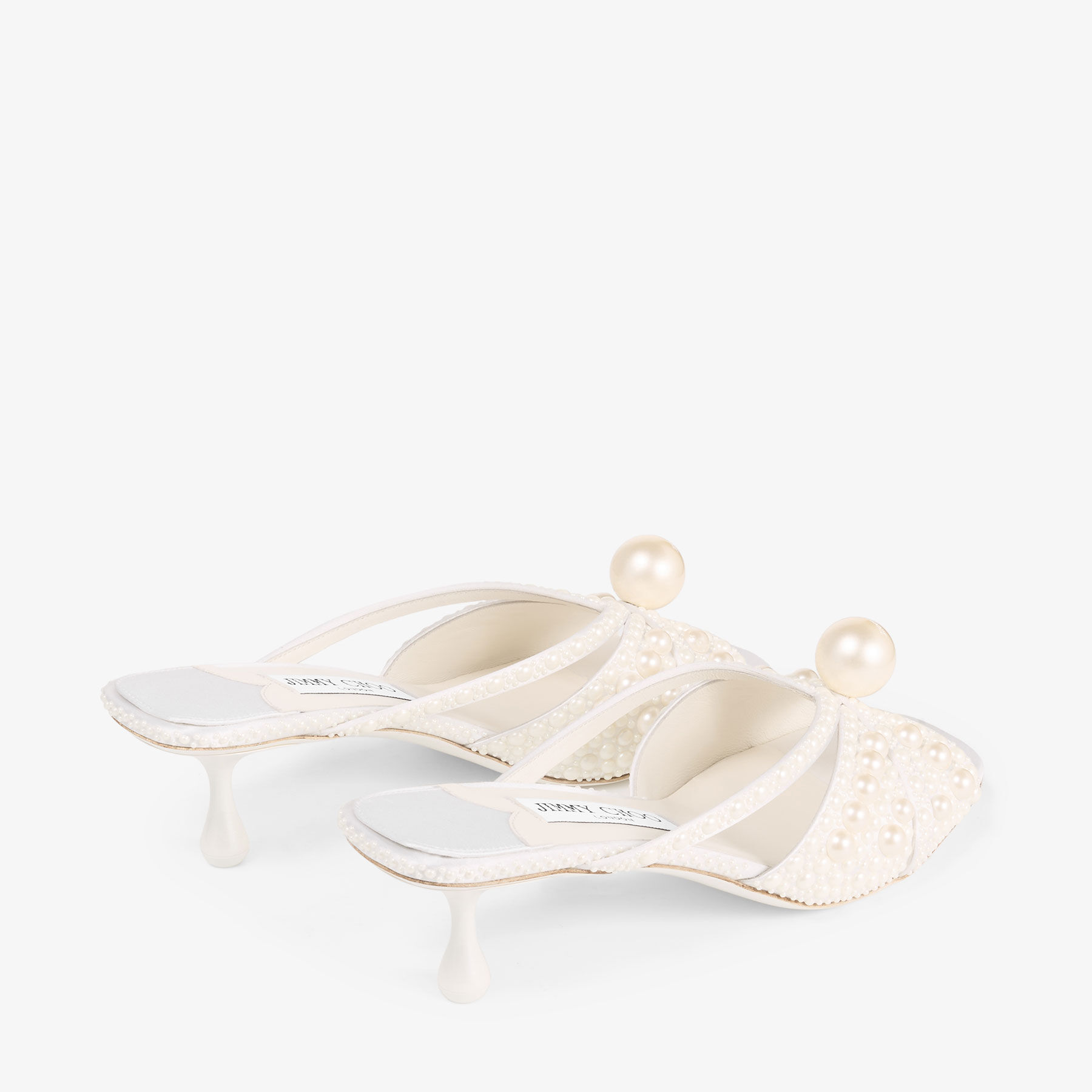 Siva Mule 50 |White Satin Mule with All-Over Pearls | JIMMY CHOO