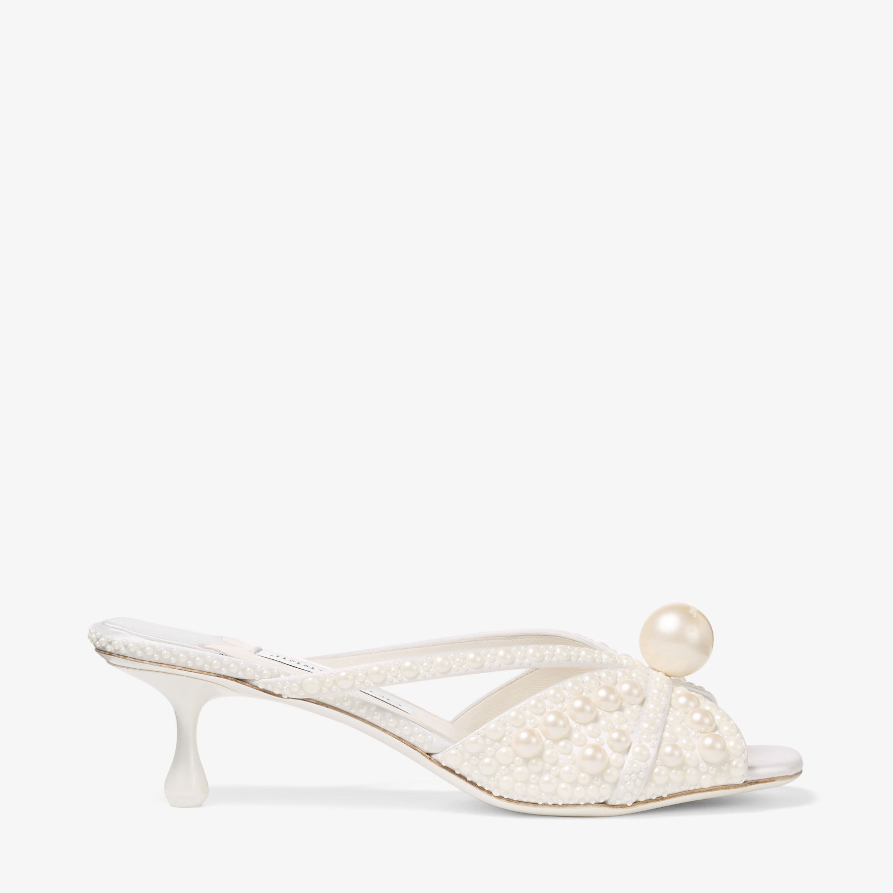 Siva Mule 50 |White Satin Mule with All-Over Pearls | JIMMY CHOO