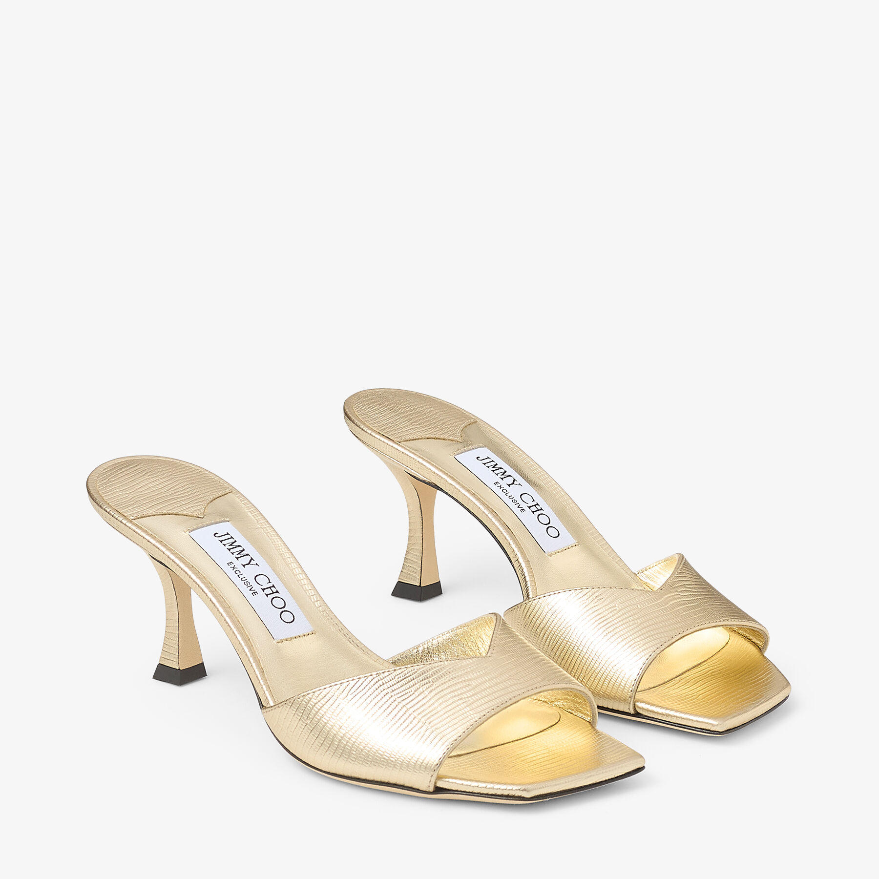 サンダル・ミュール SKYE 70 LEATHER HEEL SANDALS Skye 70|Gold Metallic Leather Sandals| JIMMY CHOO