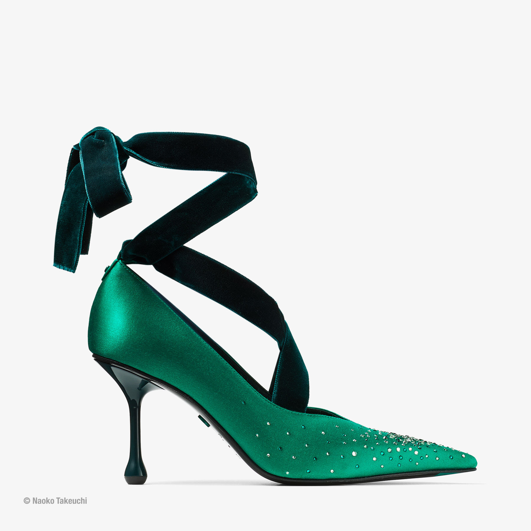 Sailor Neptune Pump 80 | Emerald Green Crystal Satin Shoe | JIMMY CHOO 