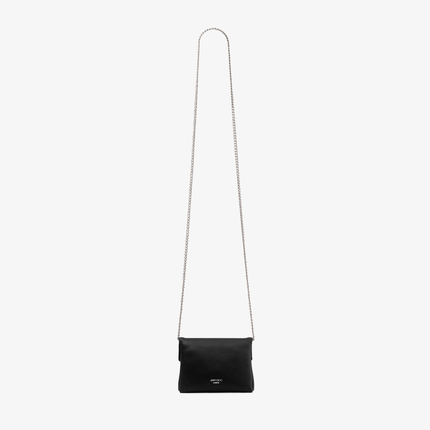 Soft Cardholder With Chain | Black Satin Cardholder with Crystal