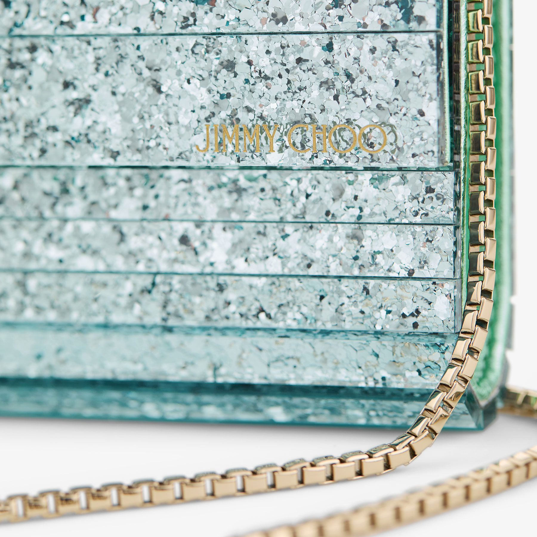 ◆正規品・新品◆Jimmy Choo Sweetie Clutch In Cyan Acrylic Sweetie | Aqua Green Glitter Clutch Bag | JIMMY CHOO