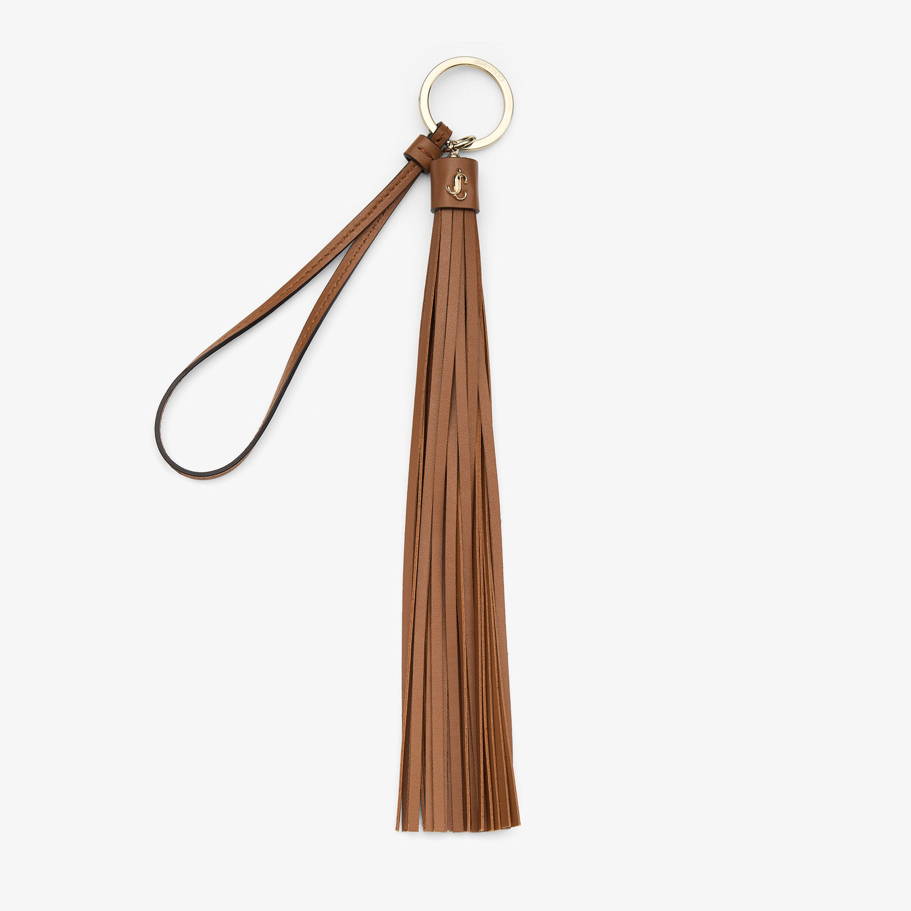 Tassle Keyring Charm | Tan Calf Leather Tassel Bag Charm | JIMMY CHOO
