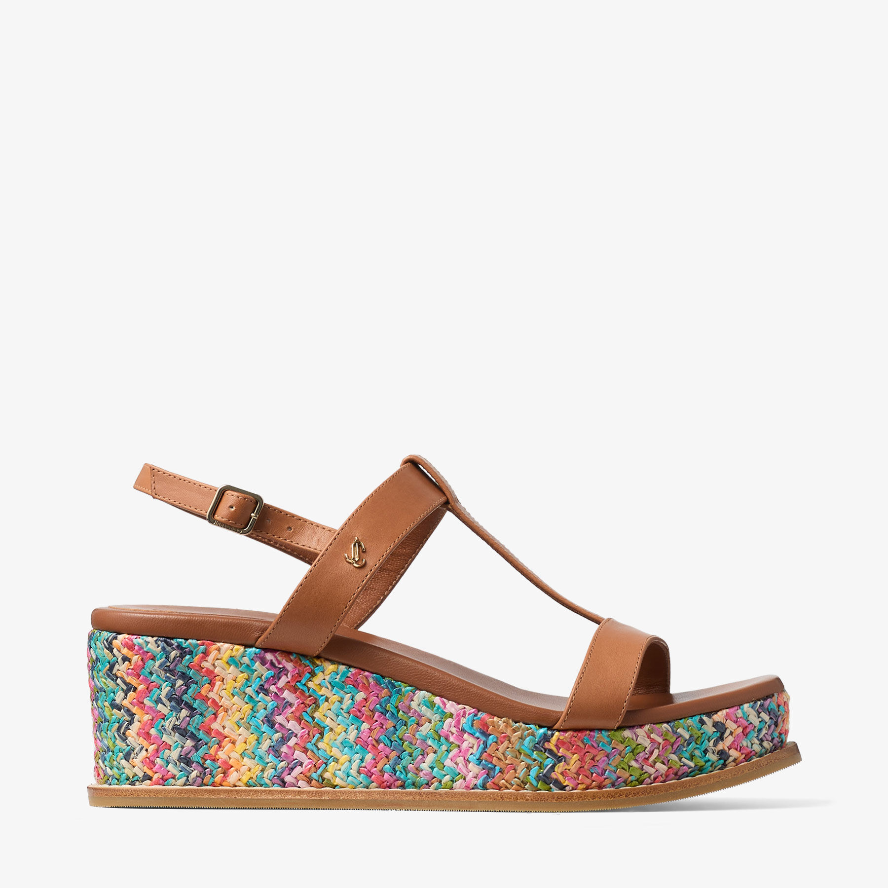 エリ Theia Wedge 60 | 彩色人字纹拉菲草坡跟凉鞋| JIMMY CHOO