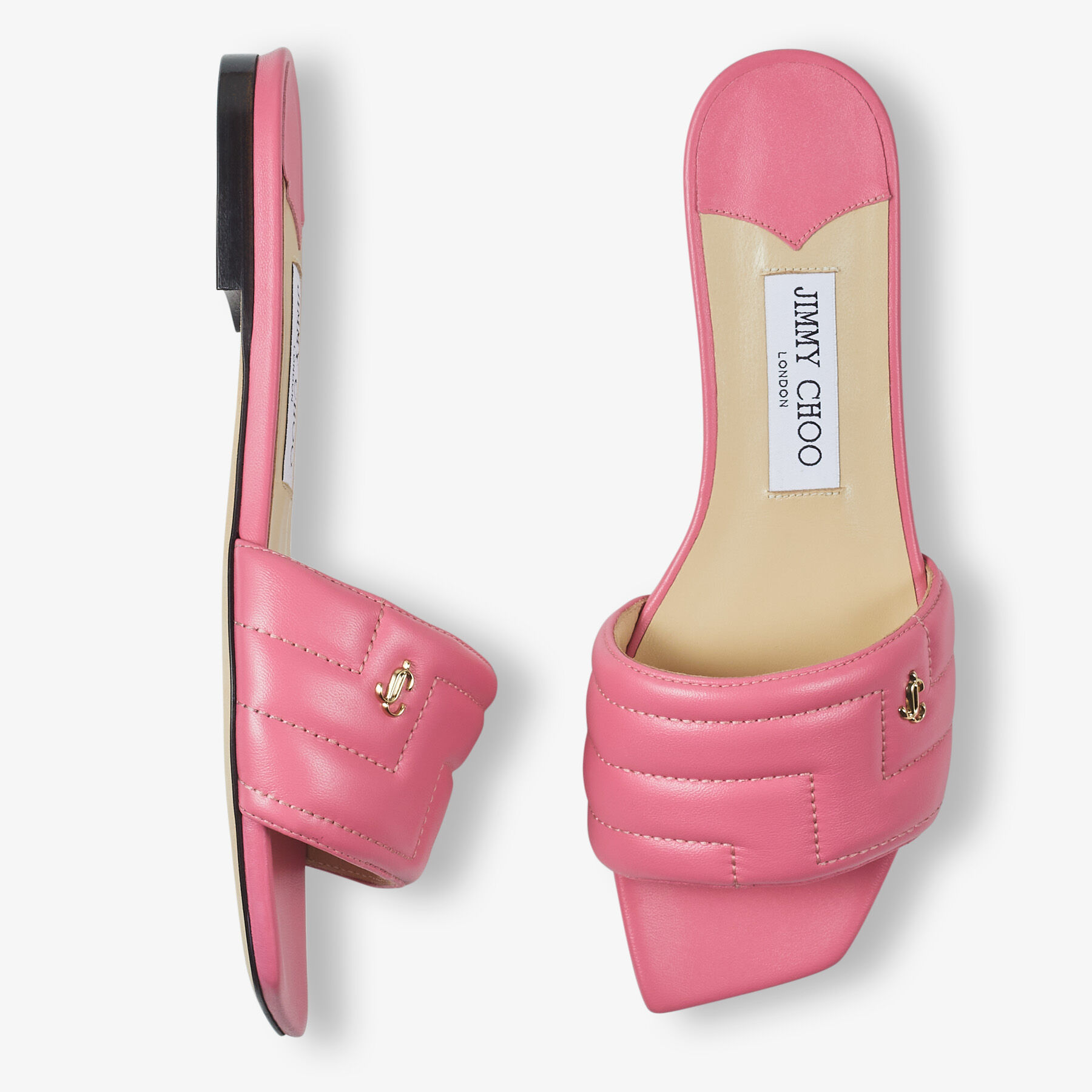 目立つピンク★Jimmy Choo THEMIS100 キルト ミュール CandyPink THEMIS FLAT | Candy Pink Avenue Nappa Leather Flat Sandals
