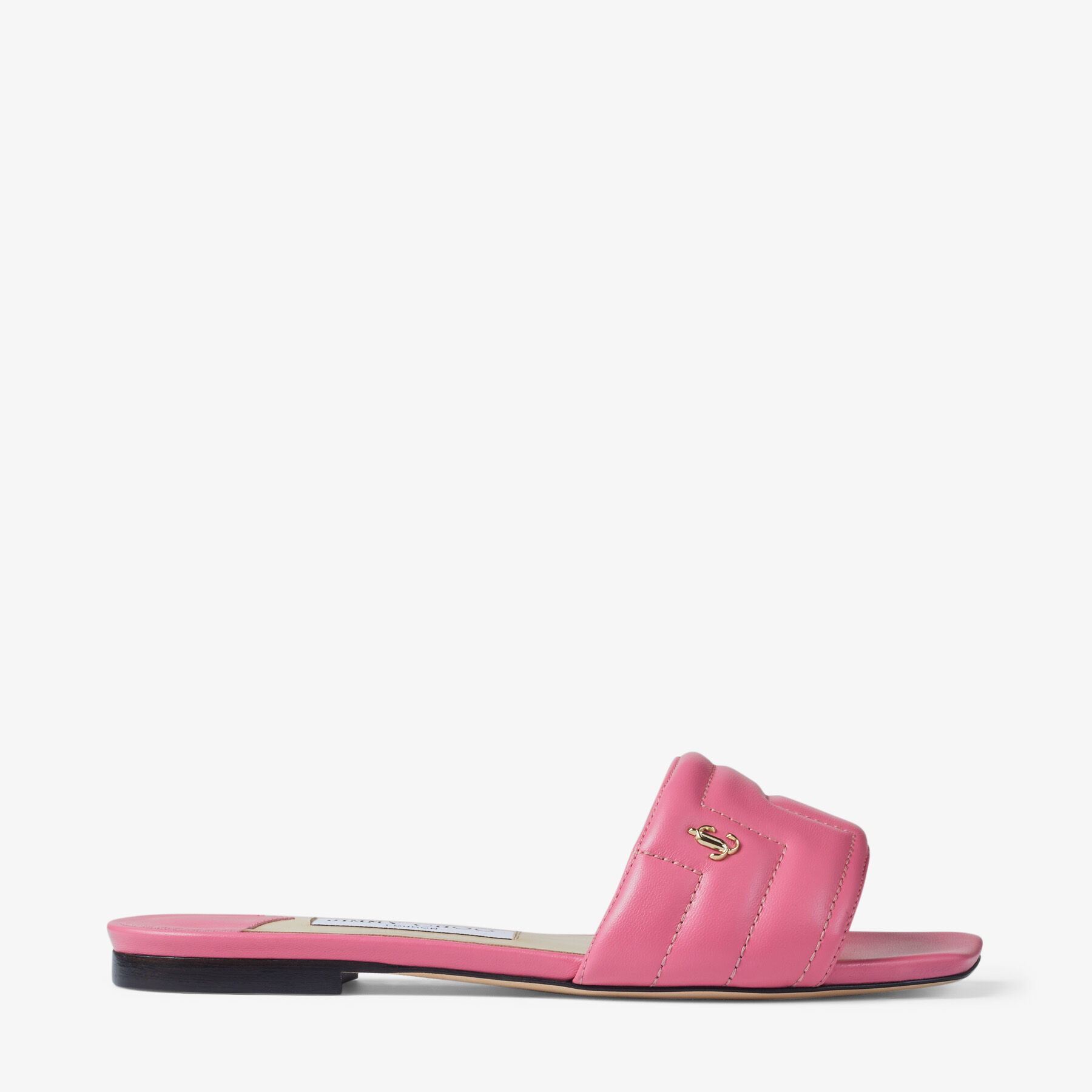 目立つピンク★Jimmy Choo THEMIS100 キルト ミュール CandyPink THEMIS FLAT | Candy Pink Avenue Nappa Leather Flat Sandals