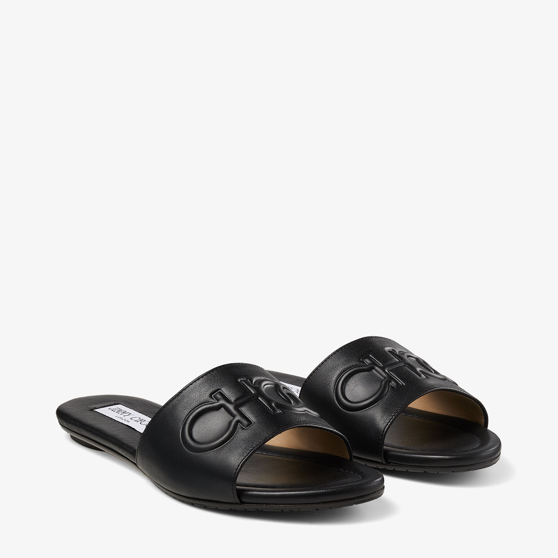 Black Calf Leather Flats with Embossed Choo Lettering