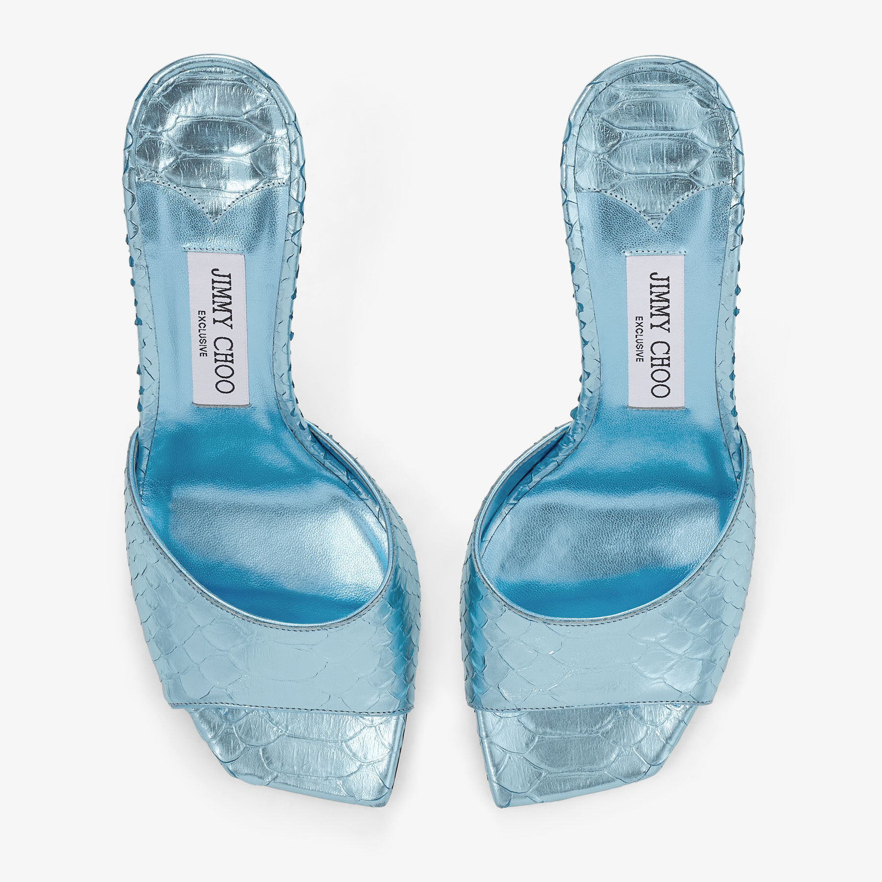 VAL 70 |Ice Blue Metallic Snake Printed Leather Mule Sandals