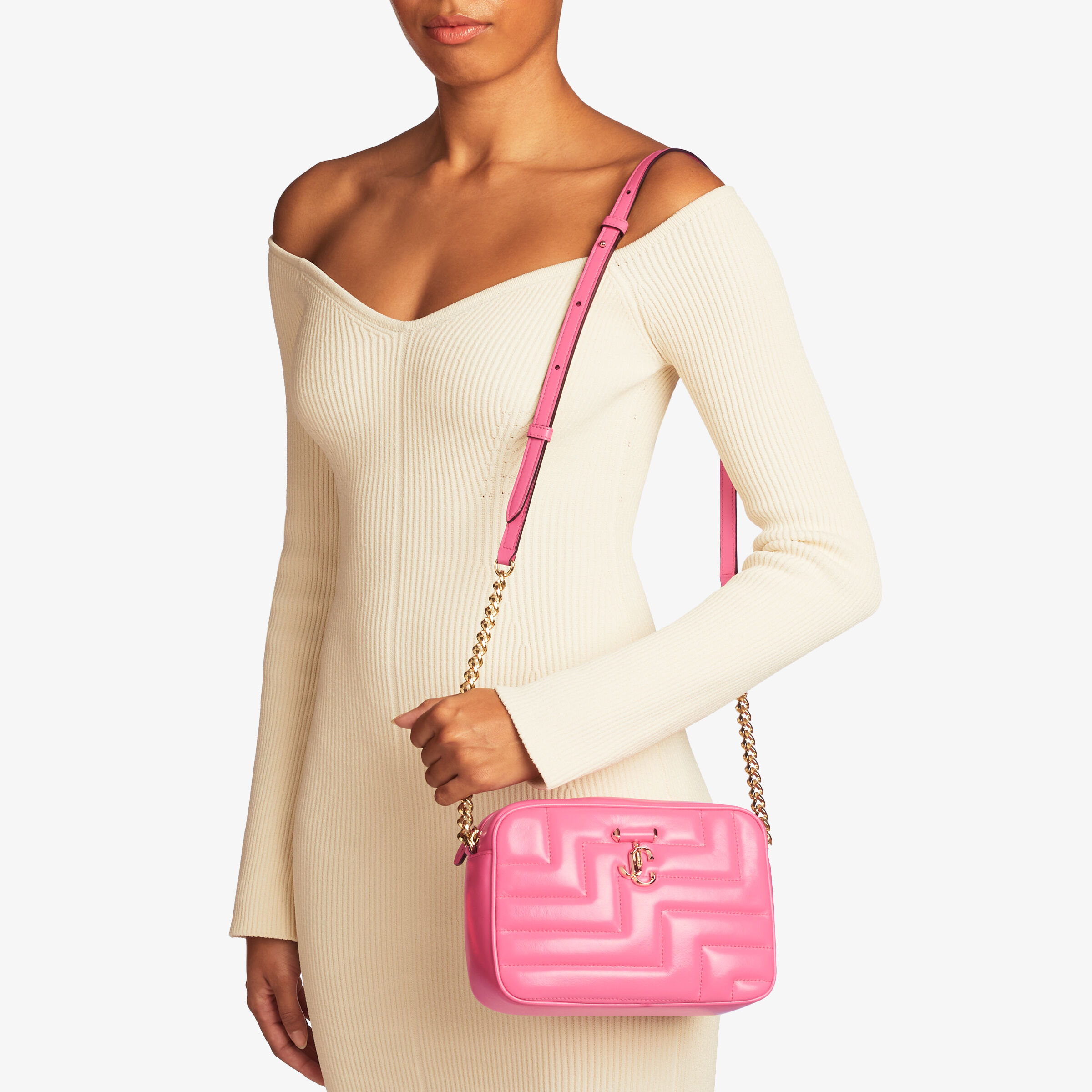 VARENNE CAMERA/M | Candy Pink Quilted Nappa Leather Camera Bag 