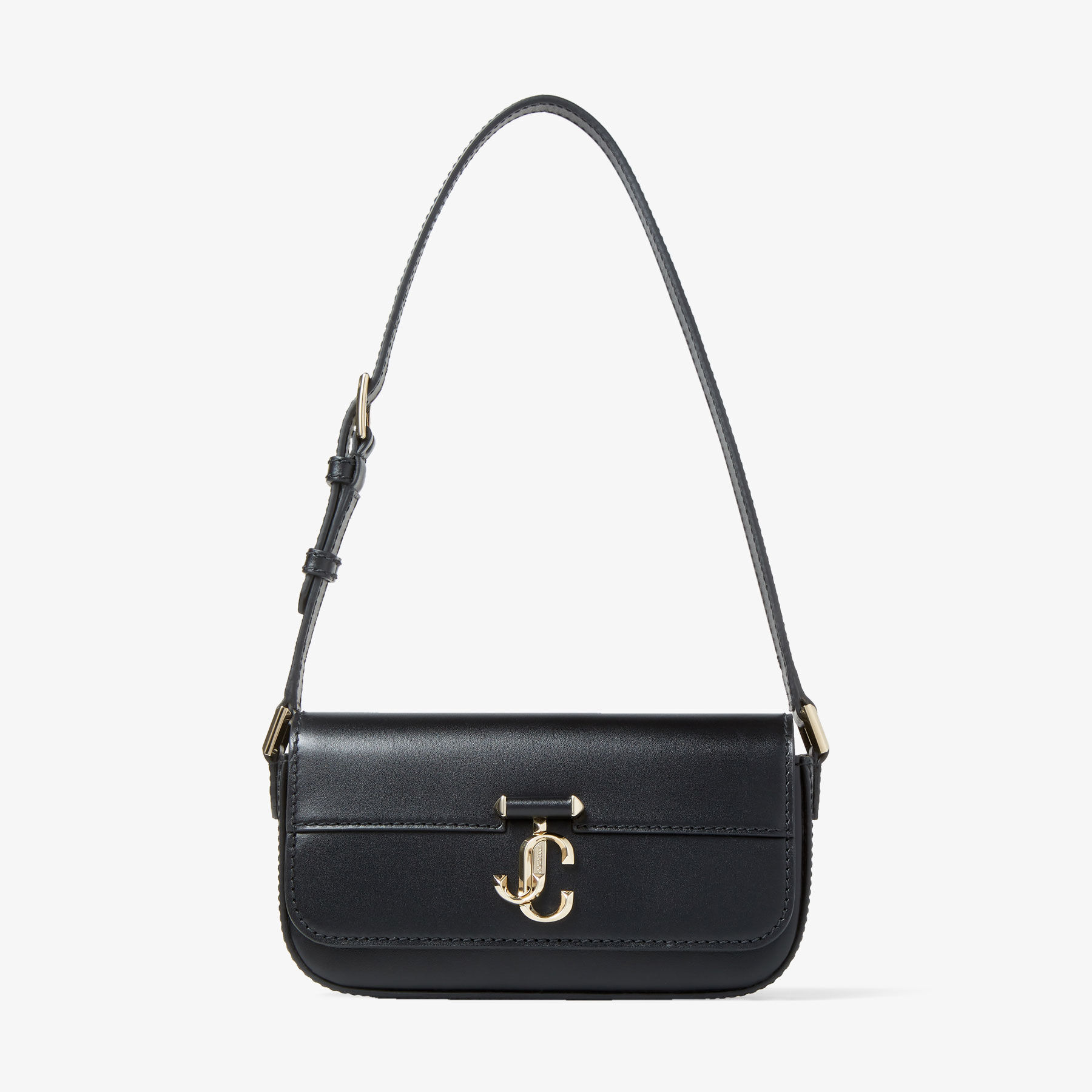 AVENUE MINI SHLDR | Black Leather Mini Shoulder Bag with JC