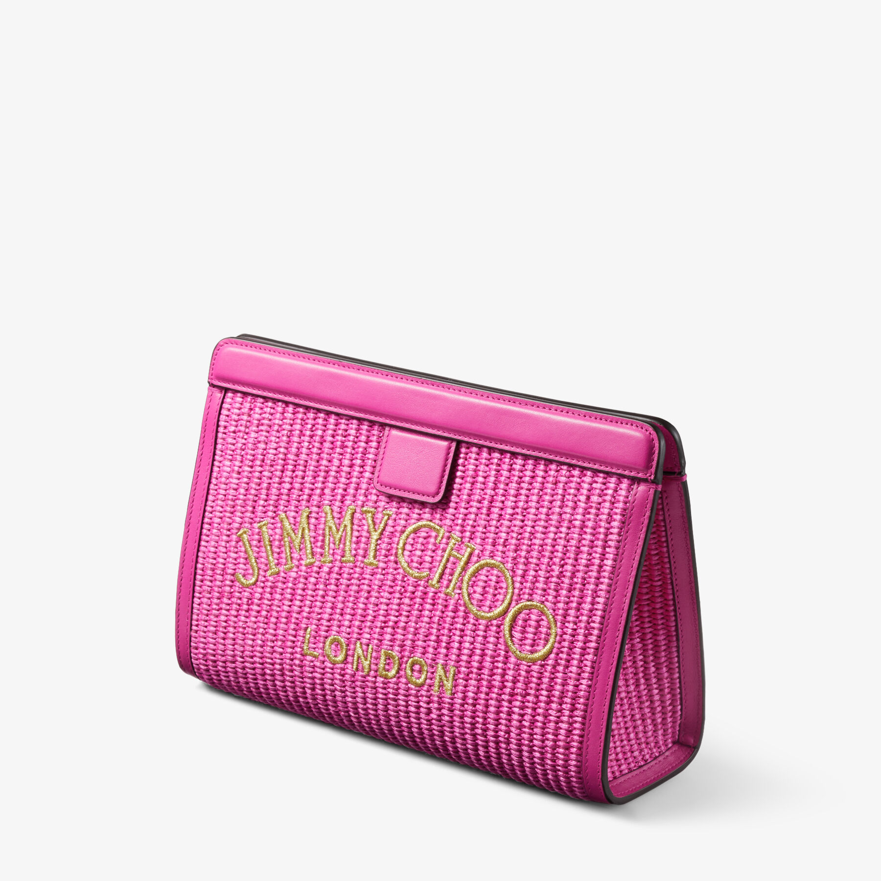 【Jimmy Choo】Avenue ラフィアポーチ、刺繍ロゴ Avenue Pouch|Natural Raffia Pouch| JIMMY CHOO