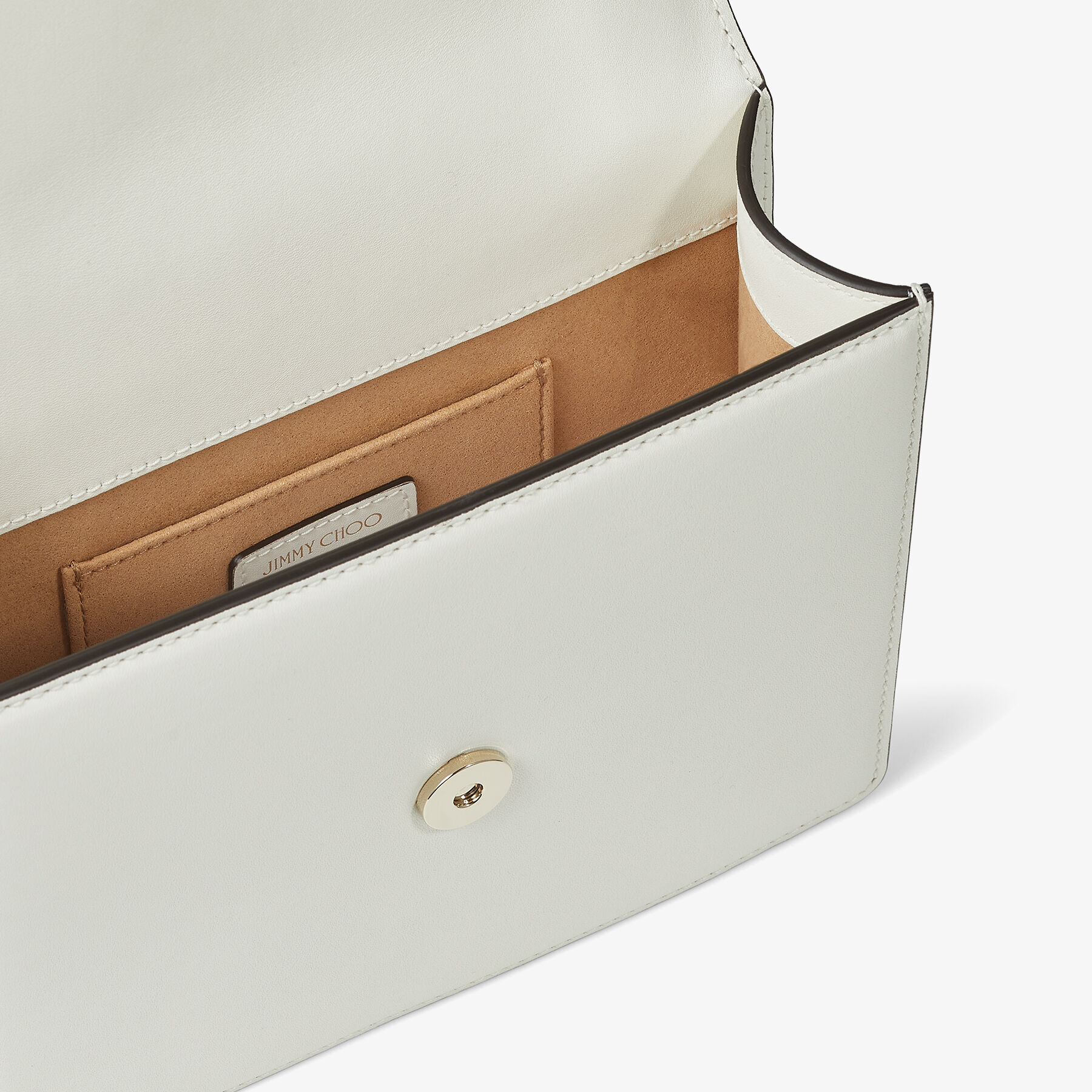 Latte Fine Shiny Calf Leather Shoulder Bag with Light Gold