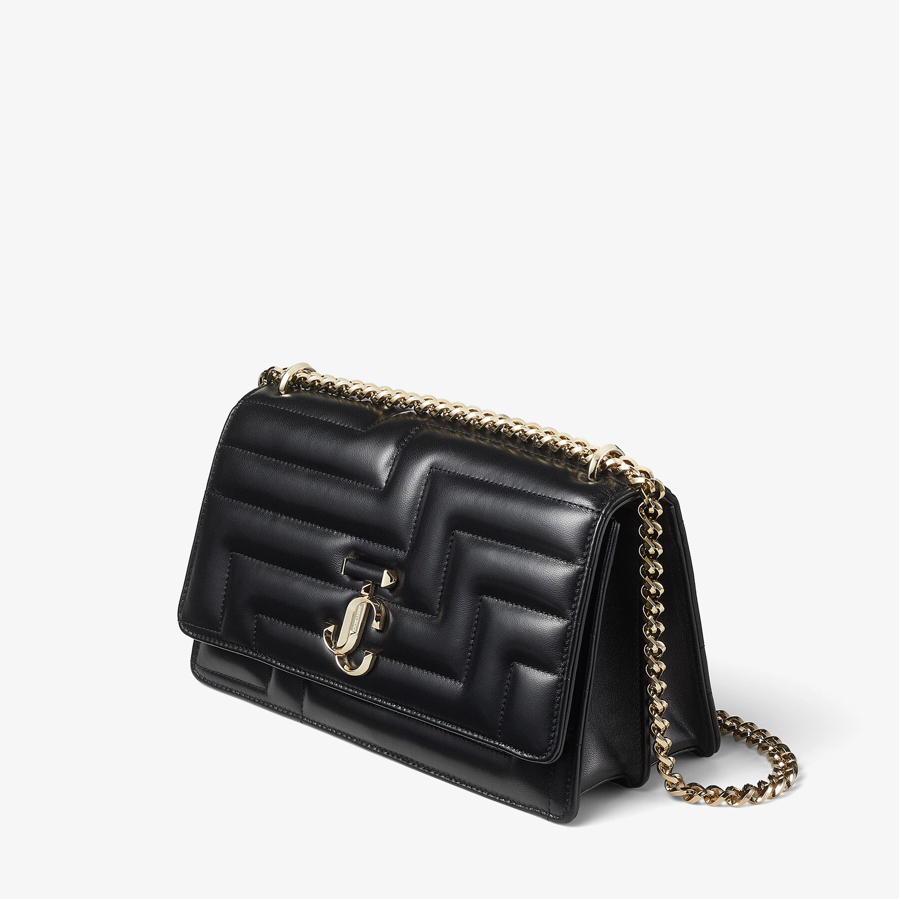 Black Avenue Nappa Leather Shoulder Bag with Light Gold JC