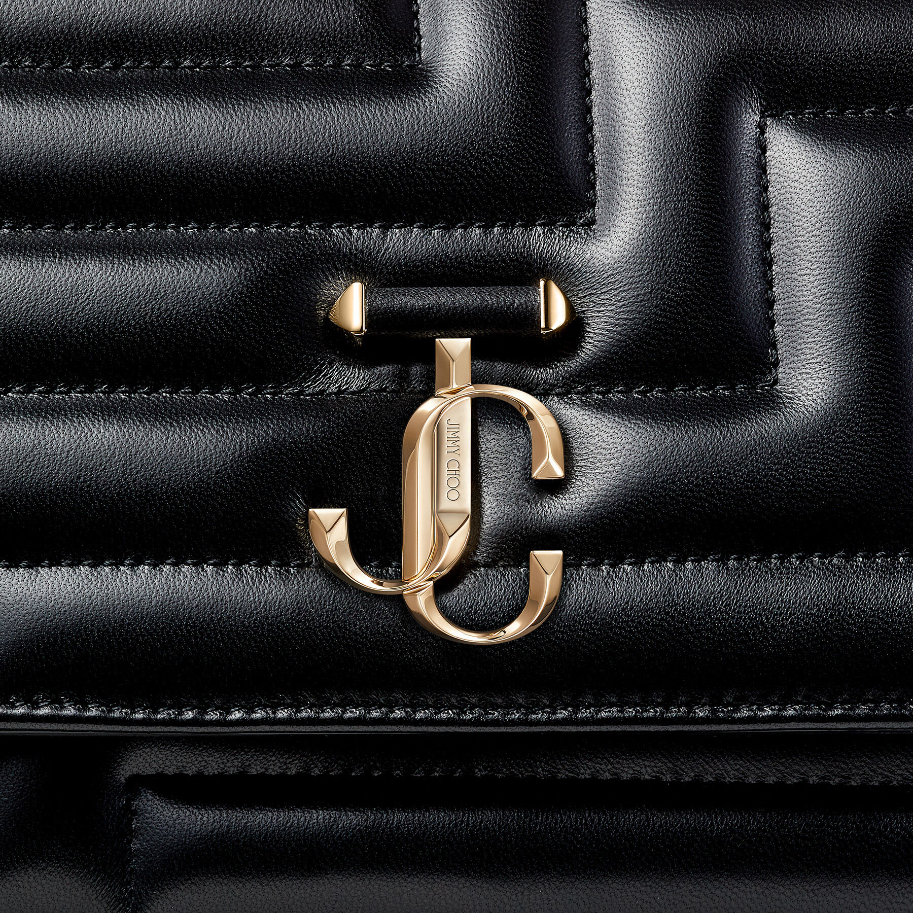 Black Avenue Nappa Leather Shoulder Bag with Light Gold JC