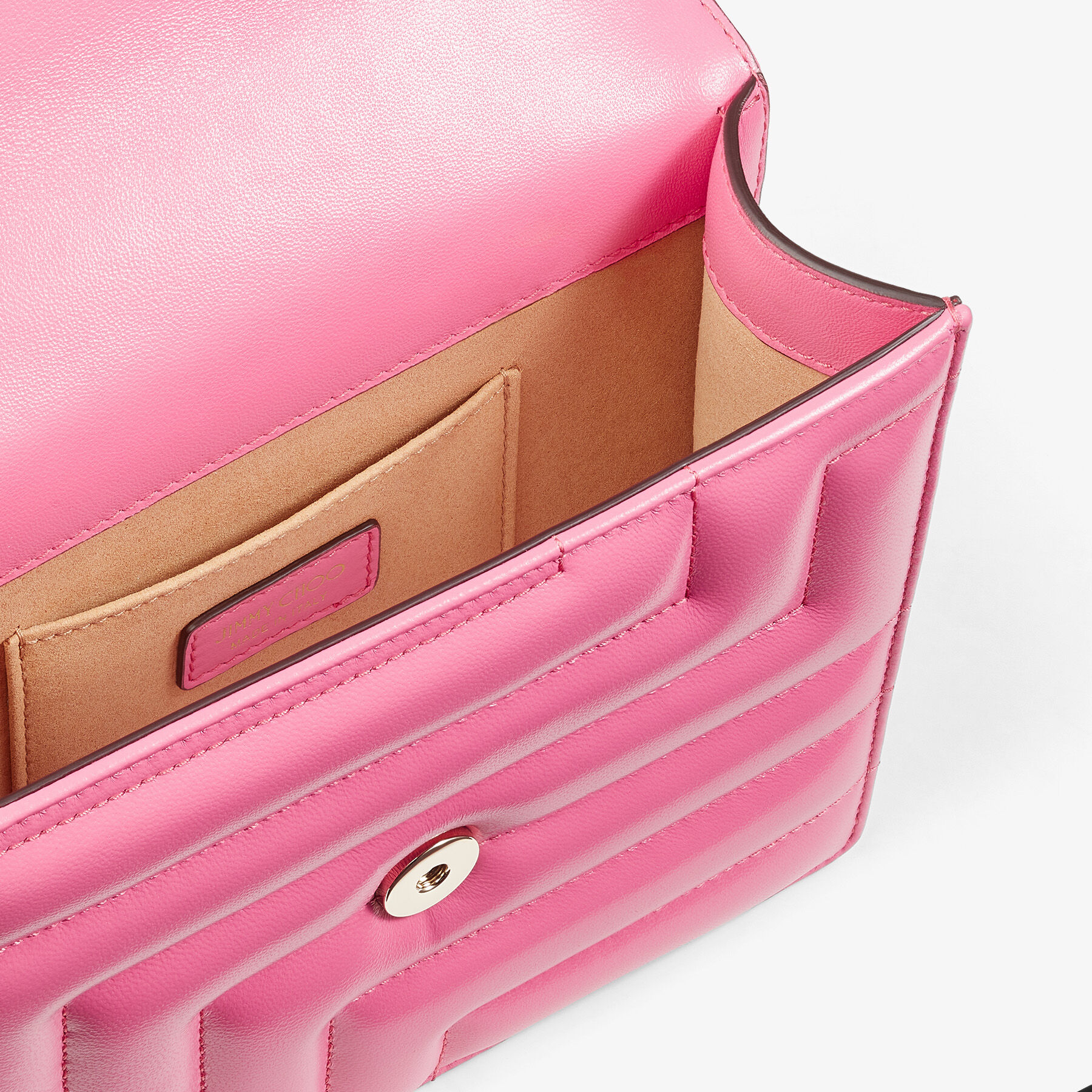 Ballet Pink Box Leather Shoulder Bag with Pearl Strap